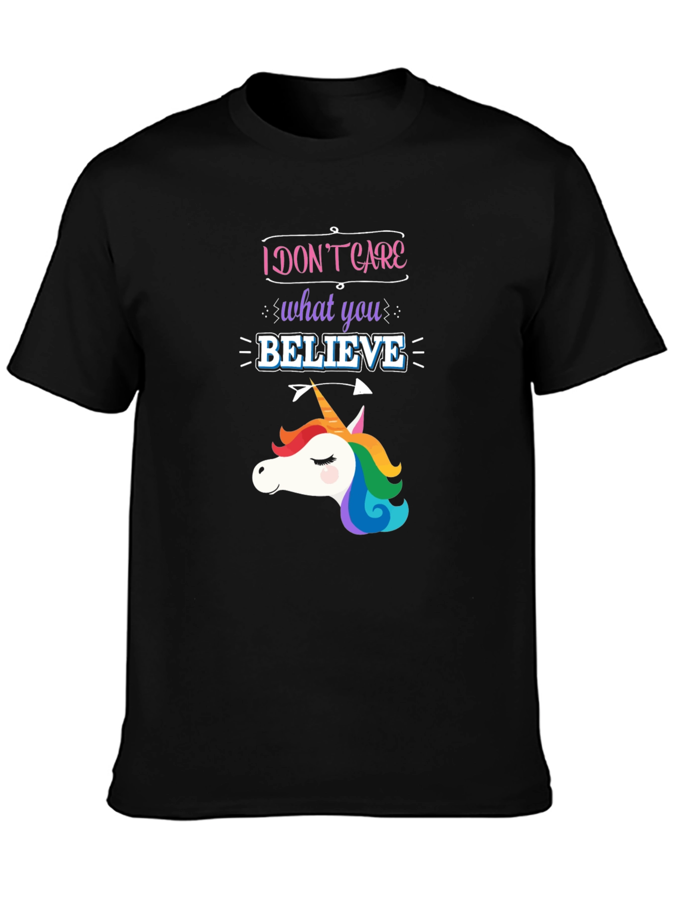 Black I Don't Care What You Believe Unicorn Graphic Tee view 3