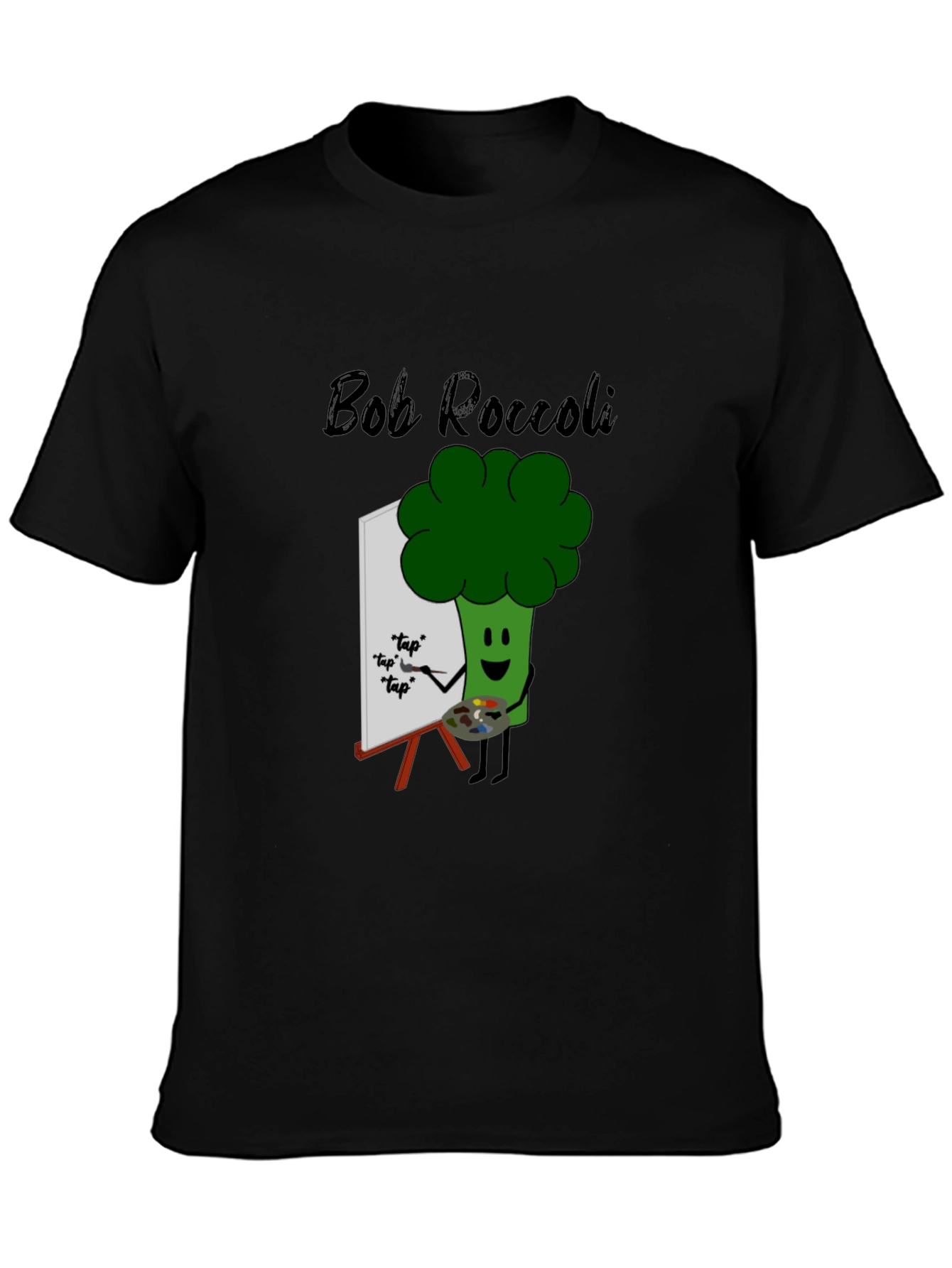 Black Bob Roccoli T-Shirt: Quirky Broccoli Artist Tee view 3