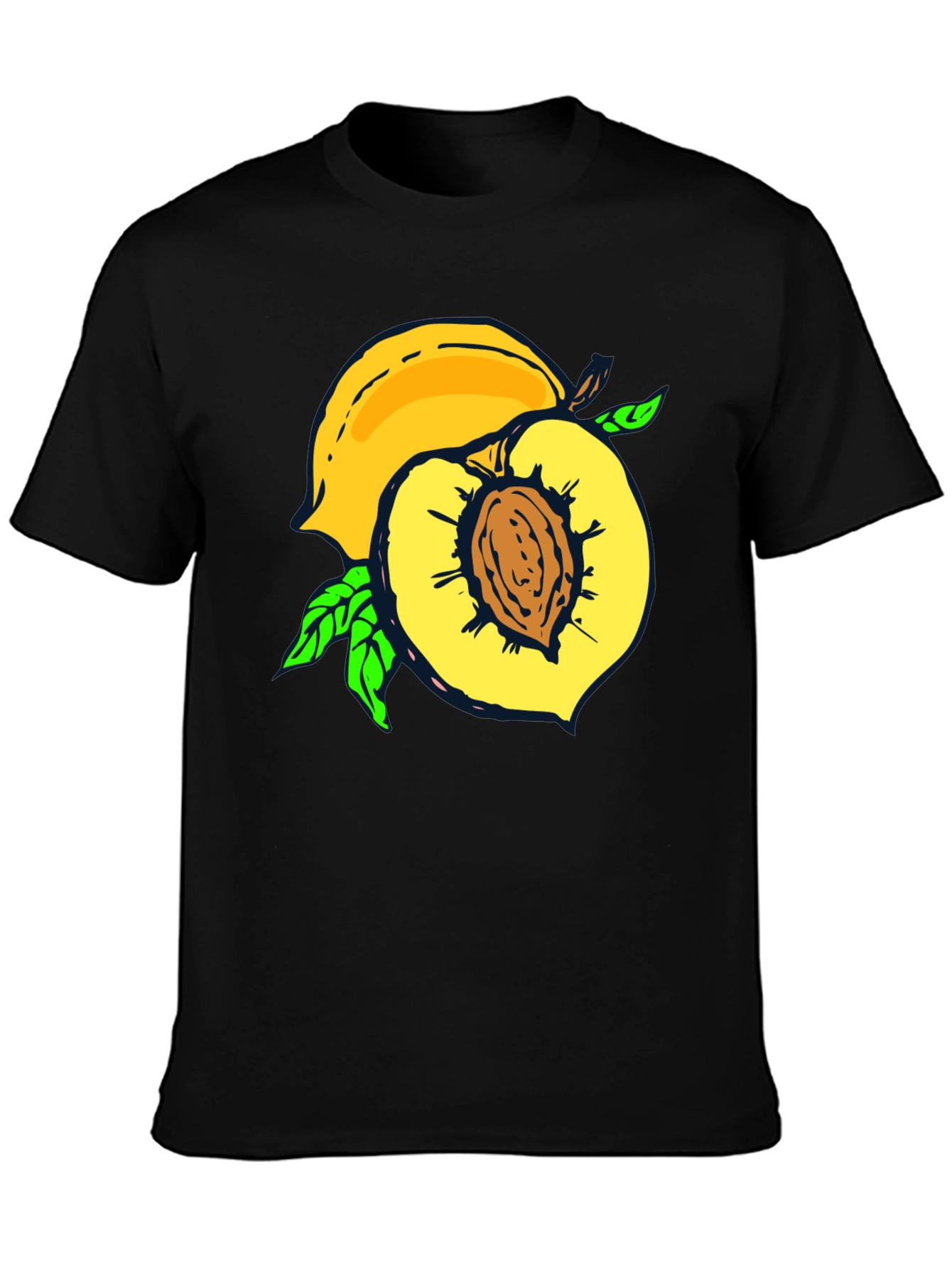 Black Peach Graphic Tee - Fruit Lover's Casual Black T-Shirt view 3
