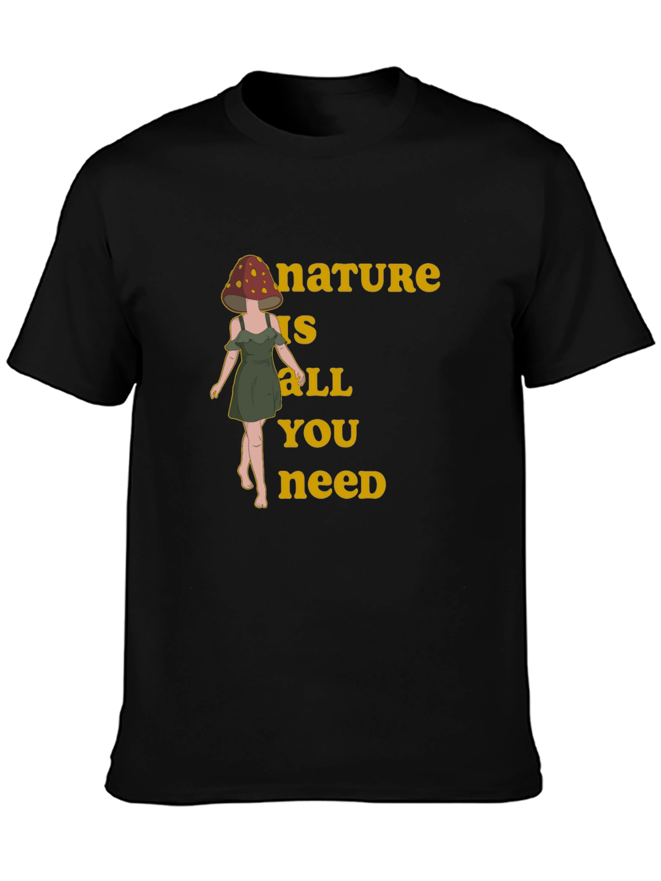 Black Nature is All You Need Mushroom Head T-Shirt view 3