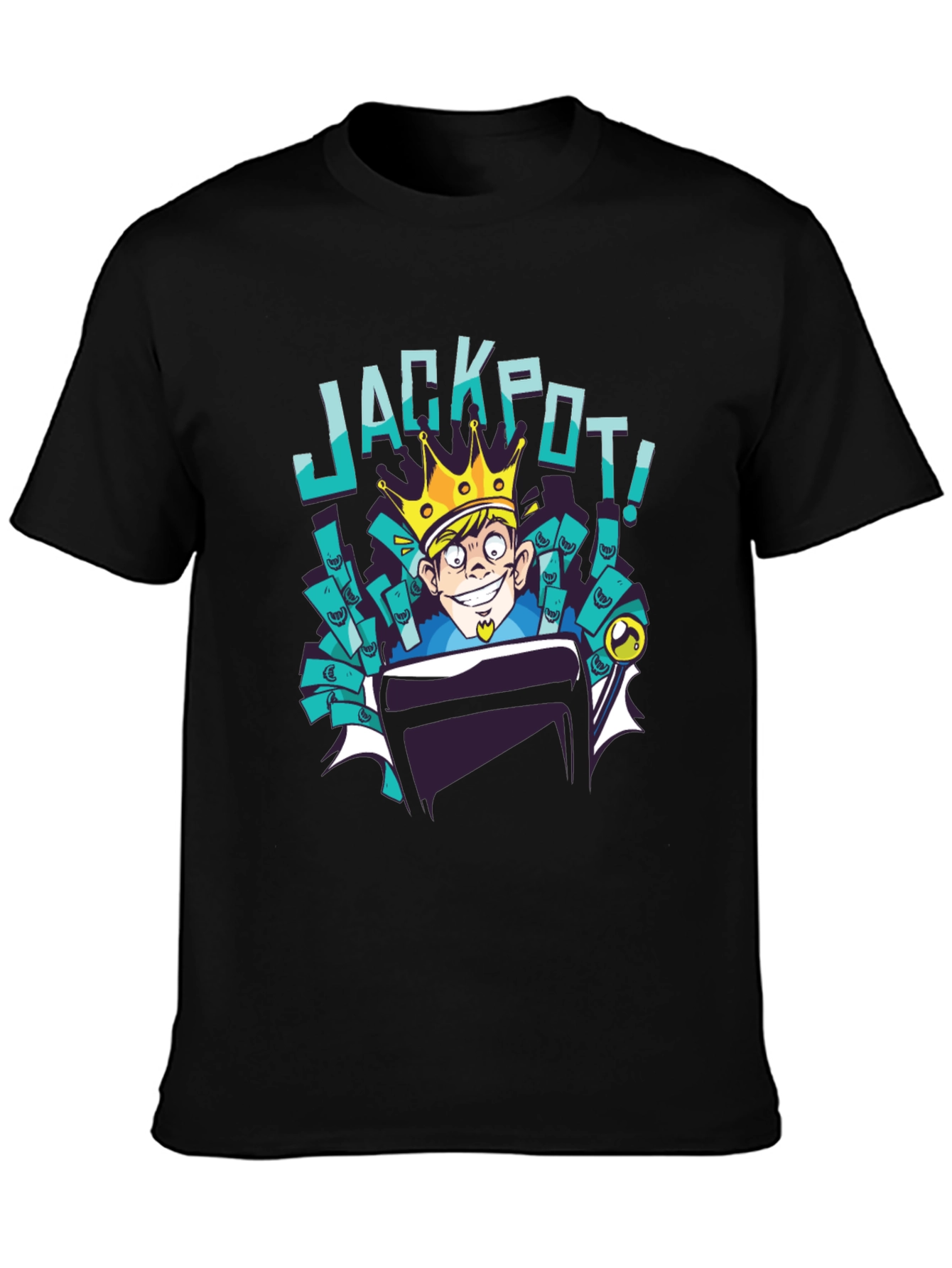 Black Jackpot Cartoon T-Shirt - Lucky King Design view 3