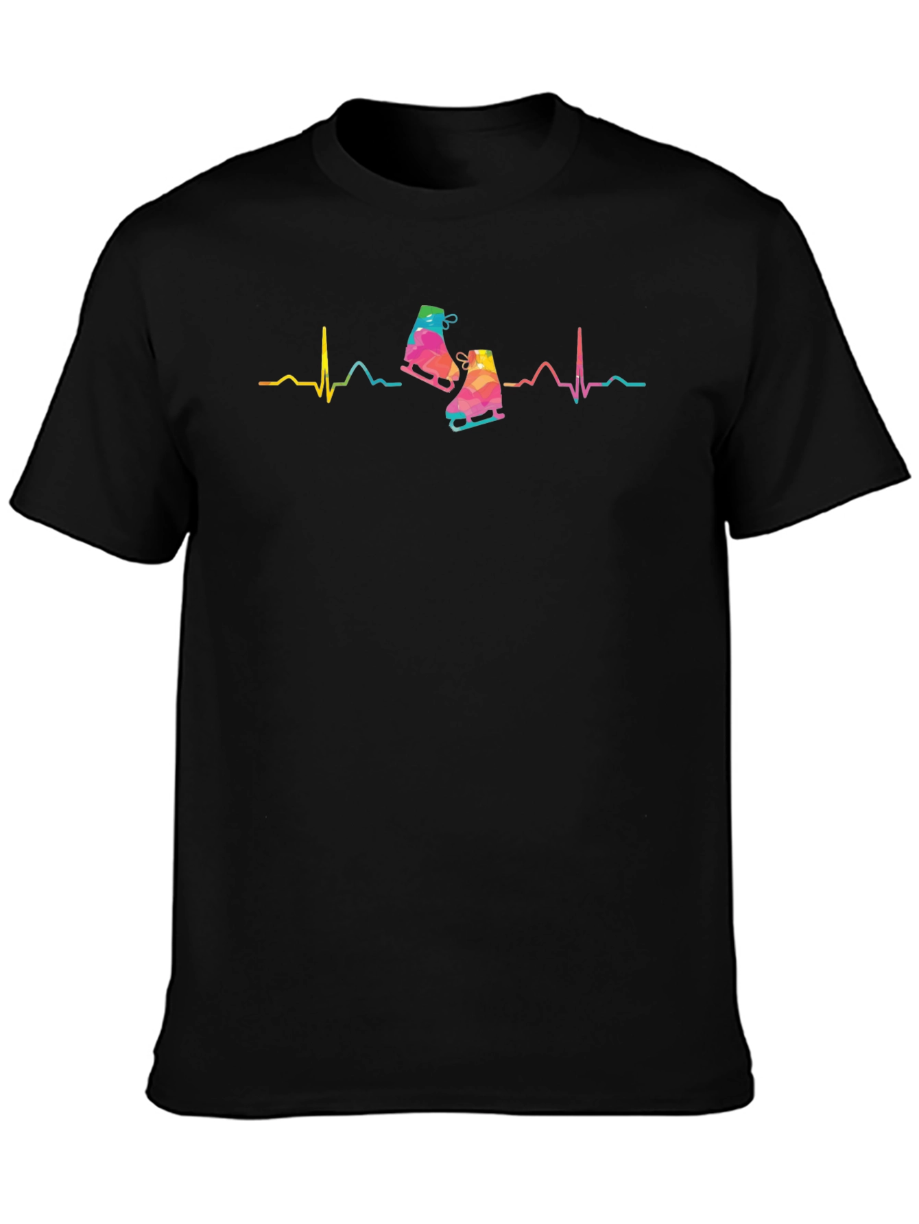 Black Skating Heartbeat Tee - Colorful Ice Skate T-Shirt view 3