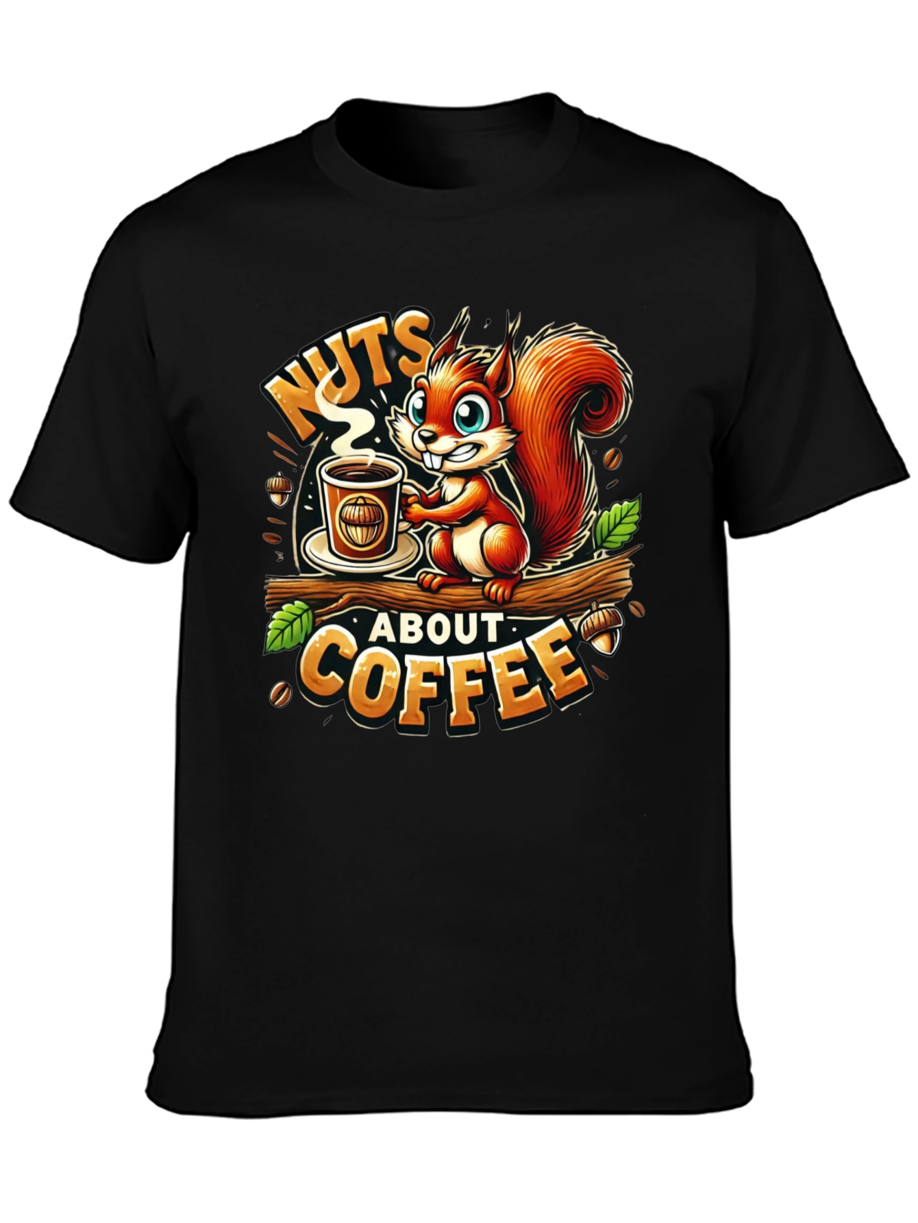 Black Nuts About Coffee Squirrel T-Shirt view 3