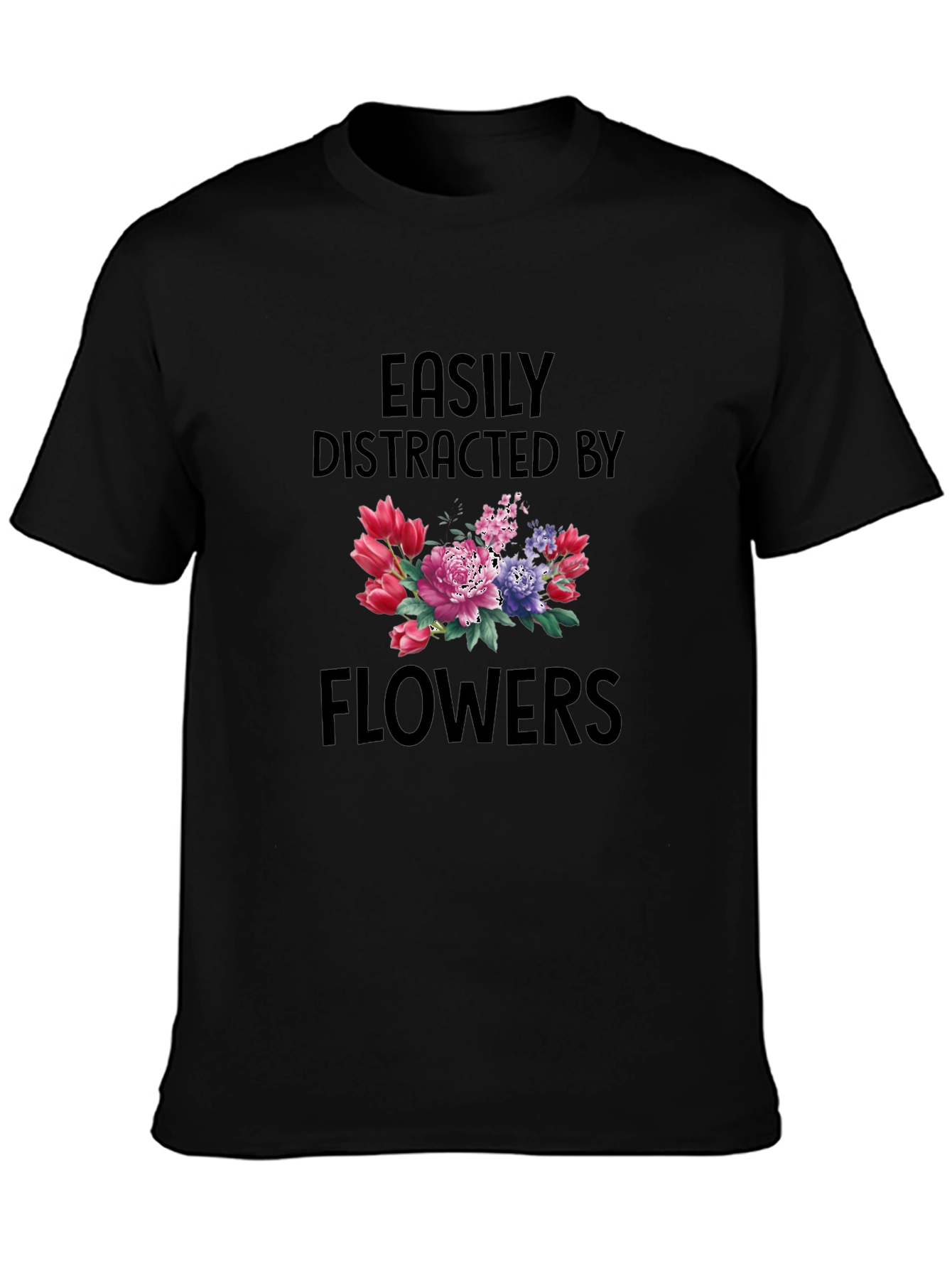 Black Easily Distracted By Flowers T-Shirt - Black view 3