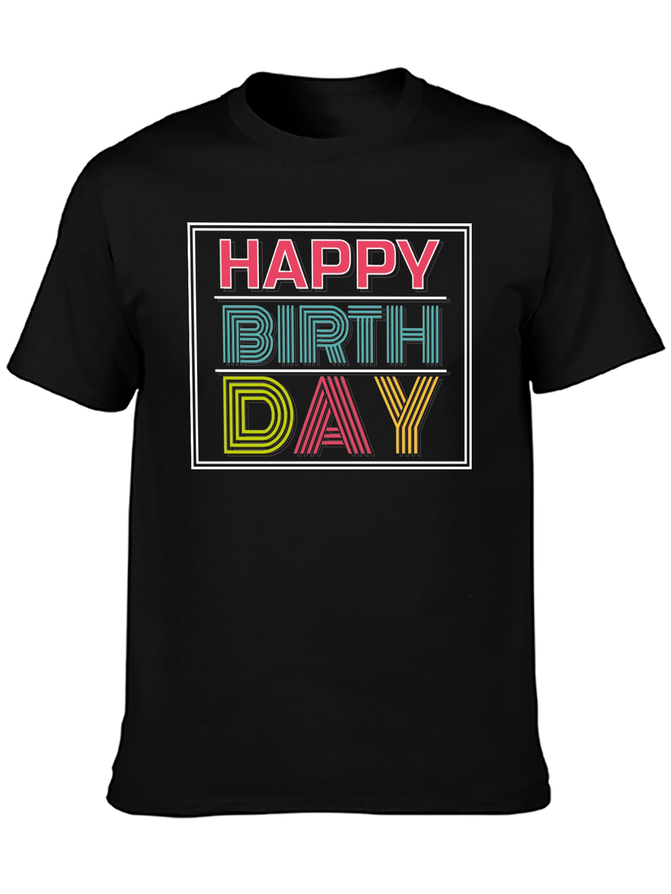 Black Happy Birthday Graphic Print Black T-Shirt view 3