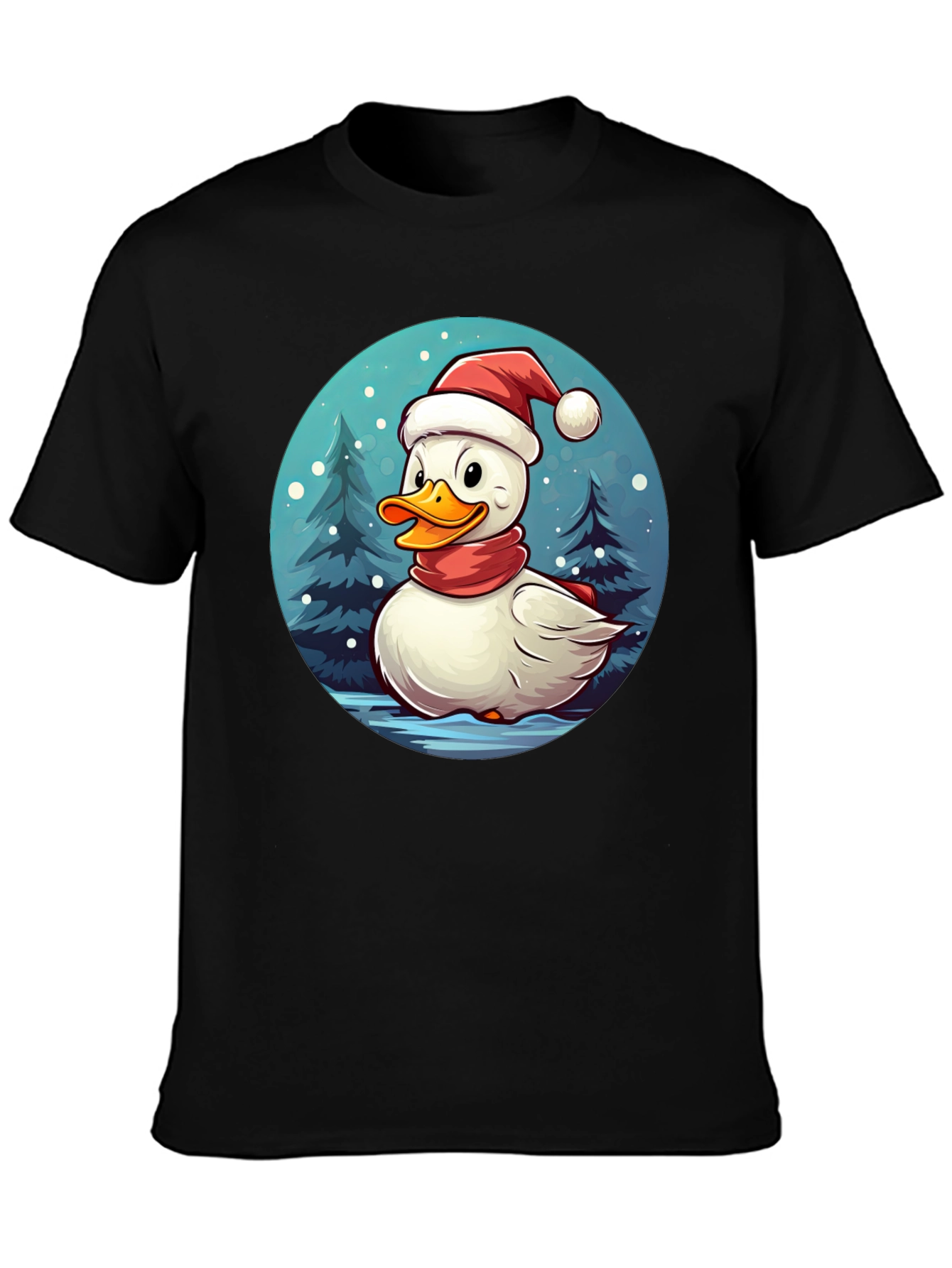 Black Festive Duck Holiday T-Shirt view 3