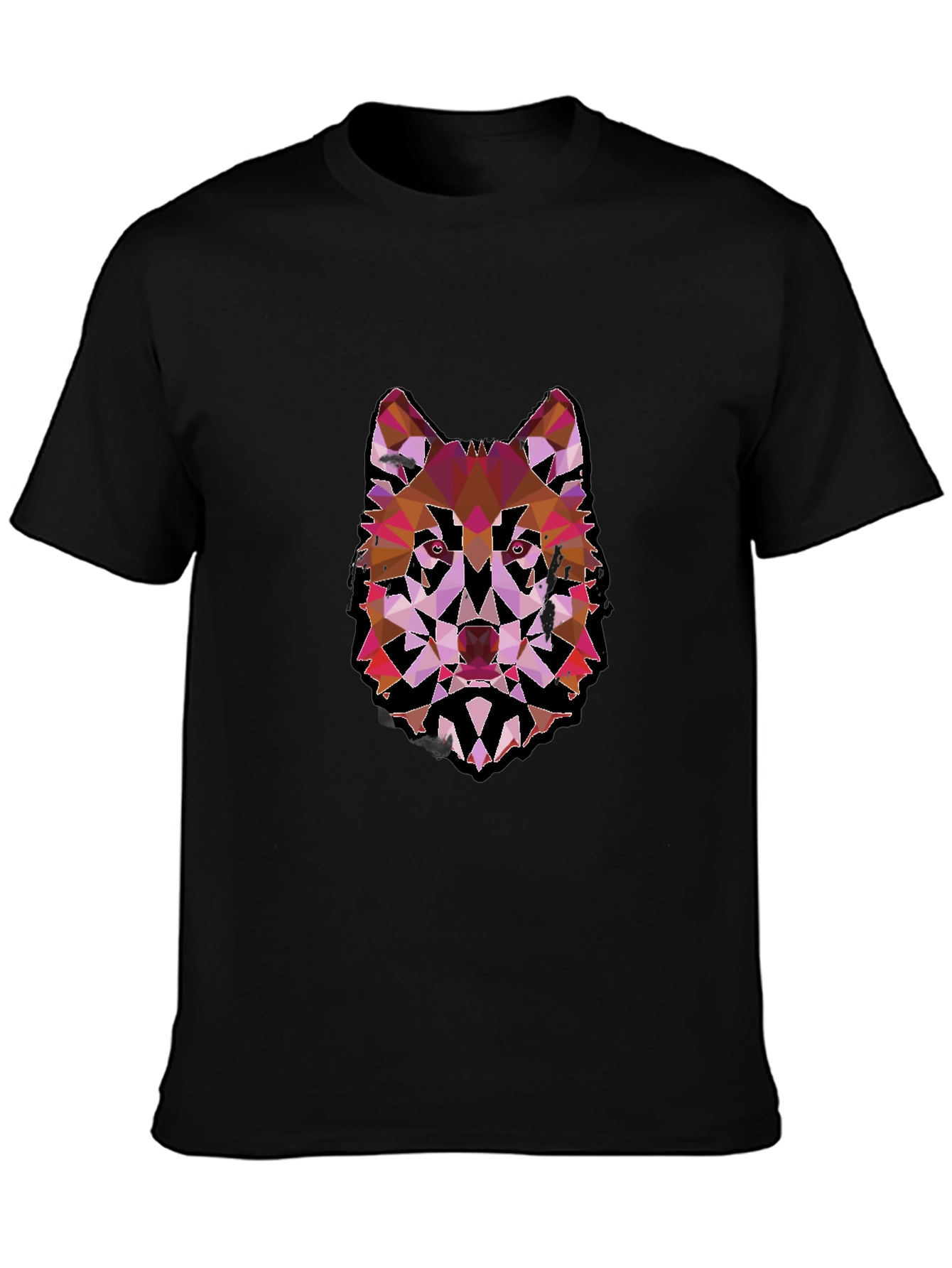 Black Geometric Wolf Graphic Black Tee view 3