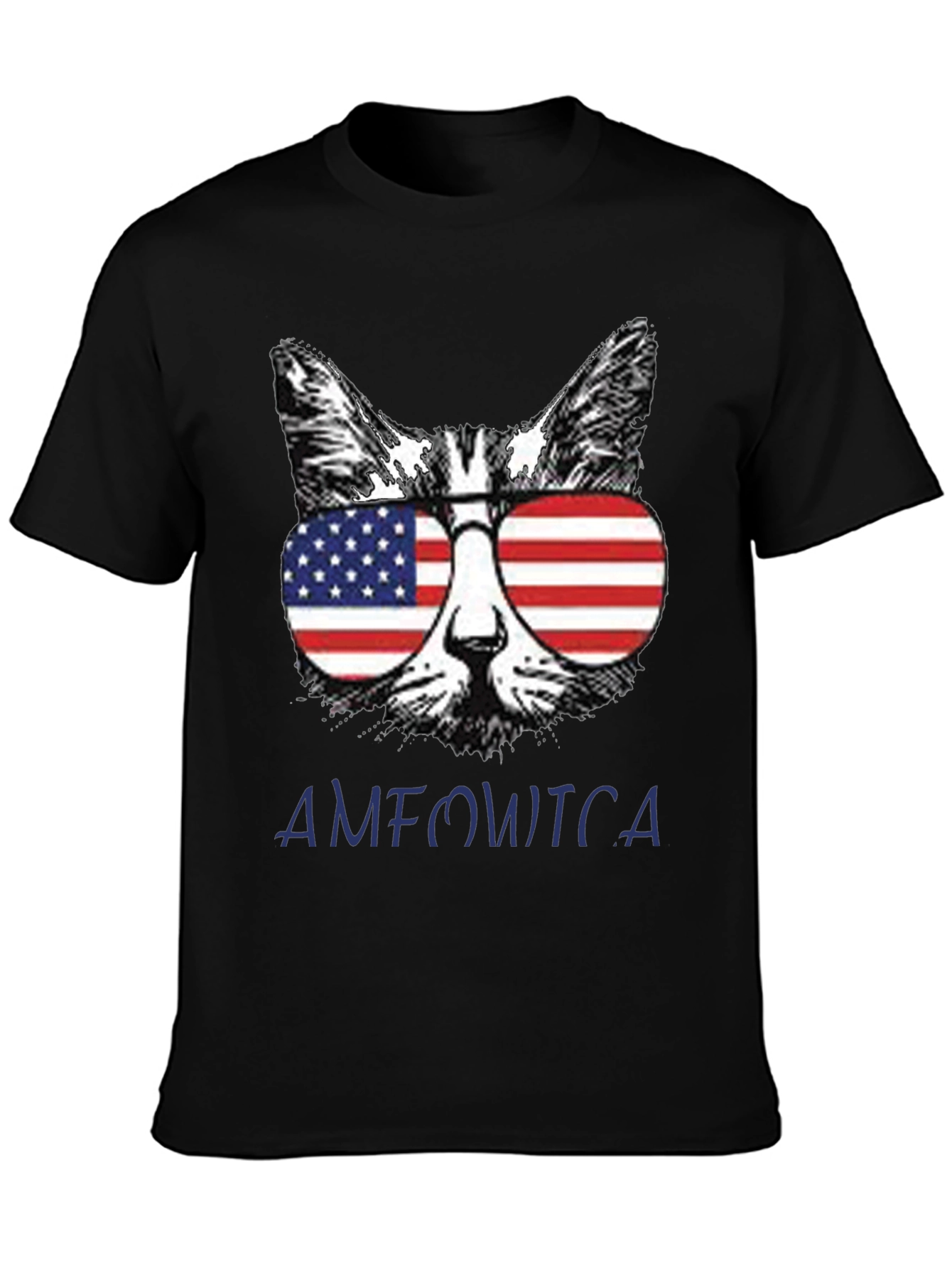 Black Patriotic Cat T-Shirt - "AMFOWTCA" Design view 3