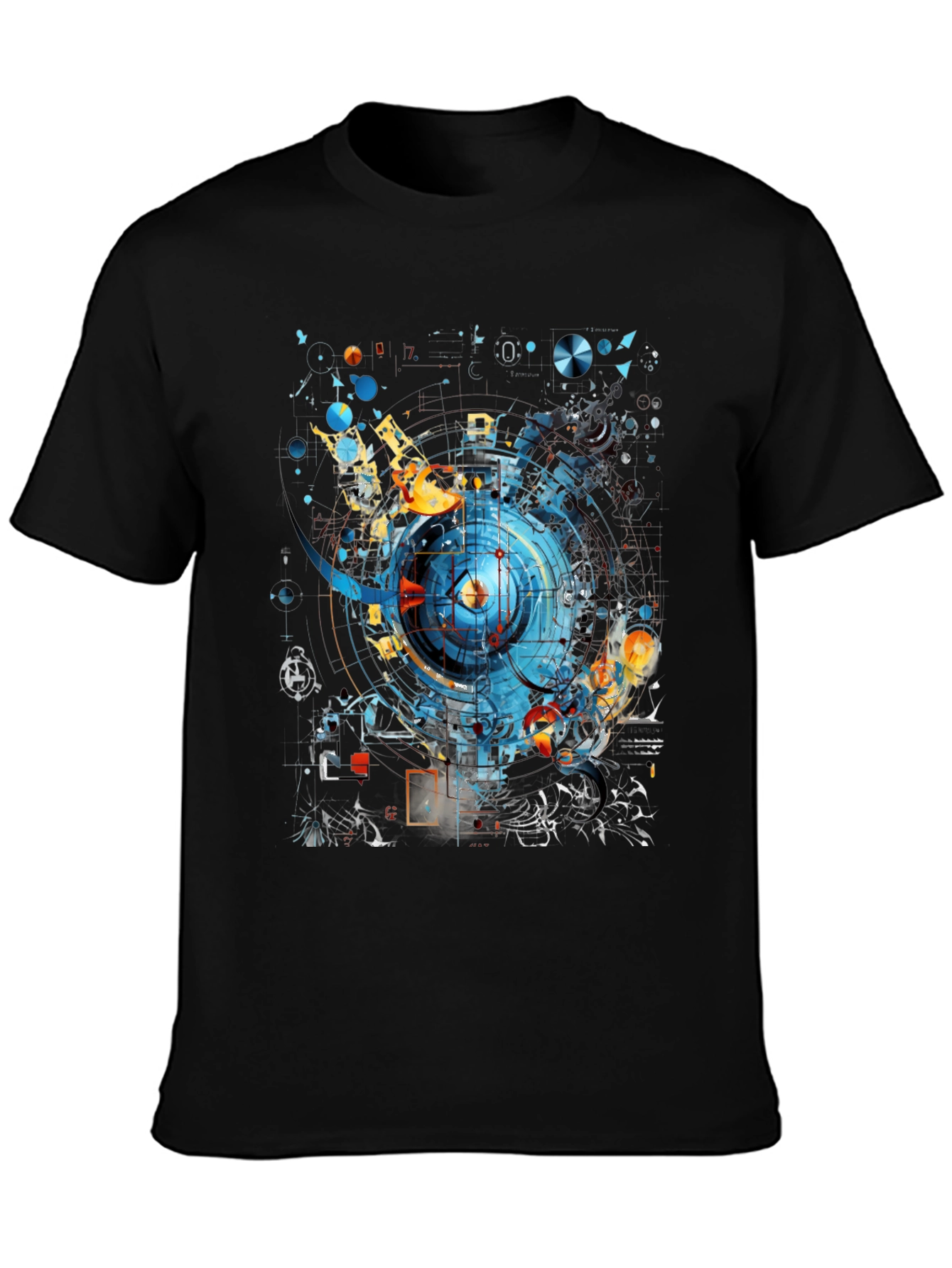 Black Abstract Geometric Design Black T-Shirt view 3