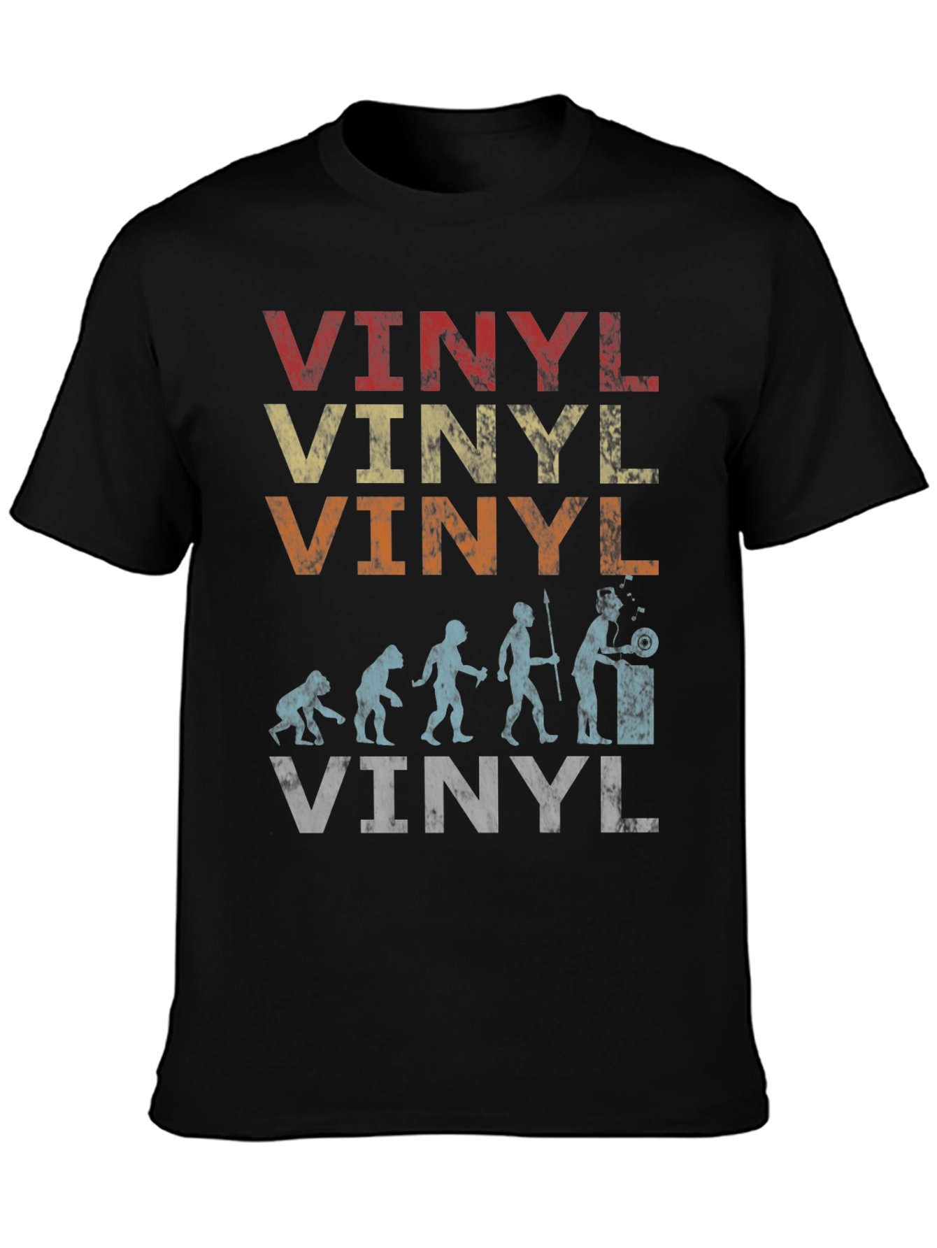 Black Vintage Vinyl Evolution T-Shirt - Music Lover Tee view 3