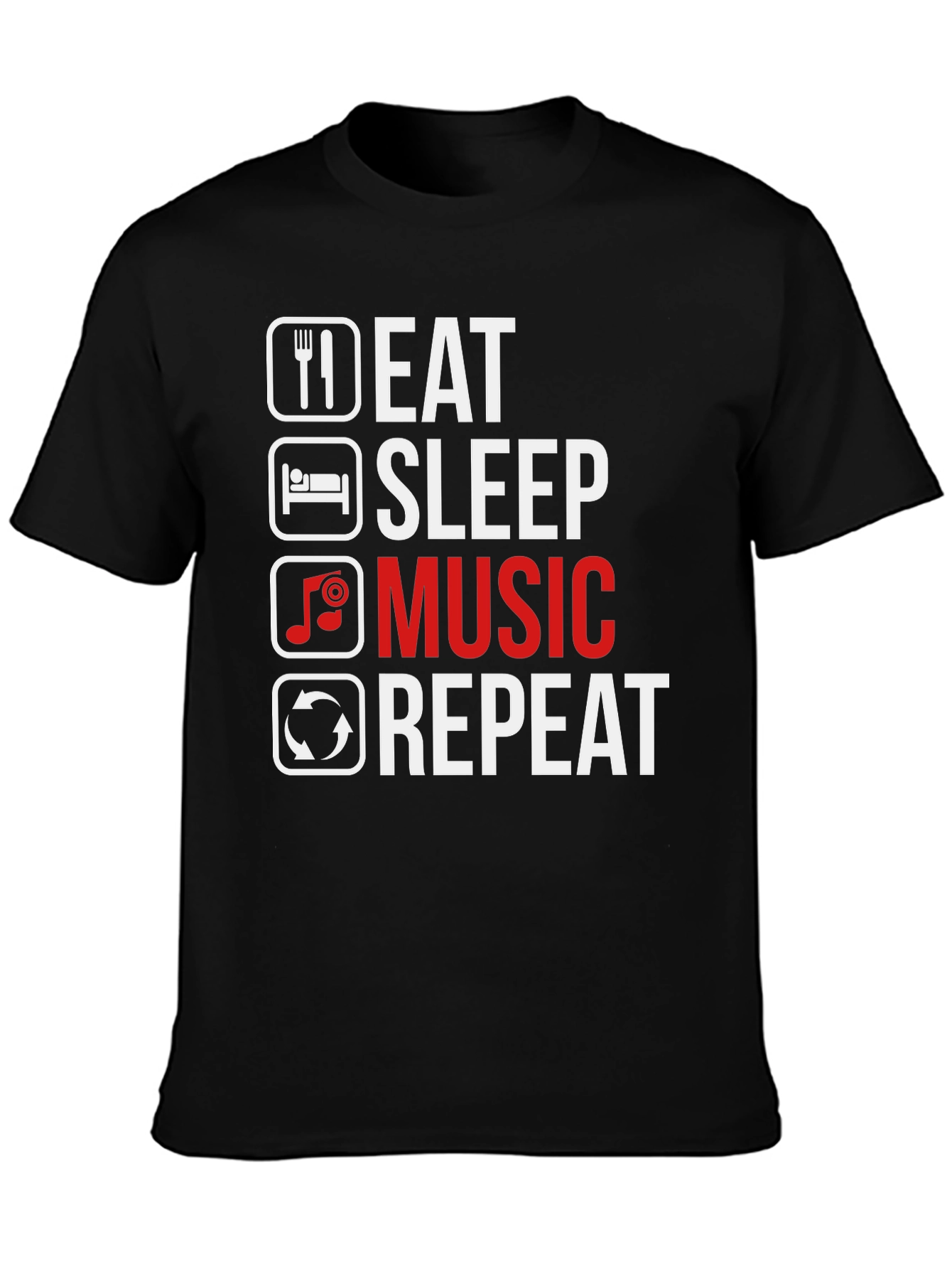 Black Eat Sleep Music Repeat T-Shirt - Music Lover Tee view 3