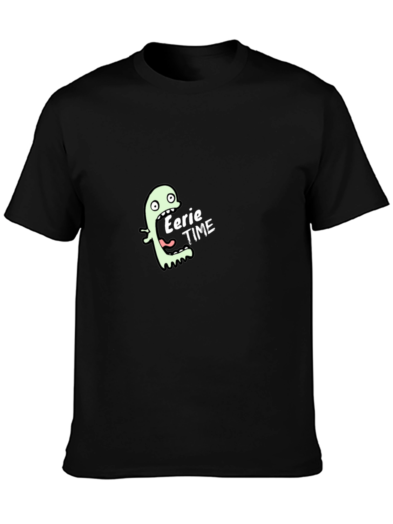 Black Eerie Time Graphic Tee - Black Cotton T-Shirt view 3