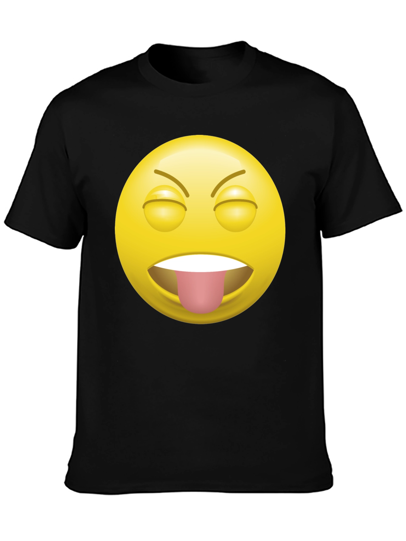Black Funny Emoji Tongue Out Black T-Shirt view 3