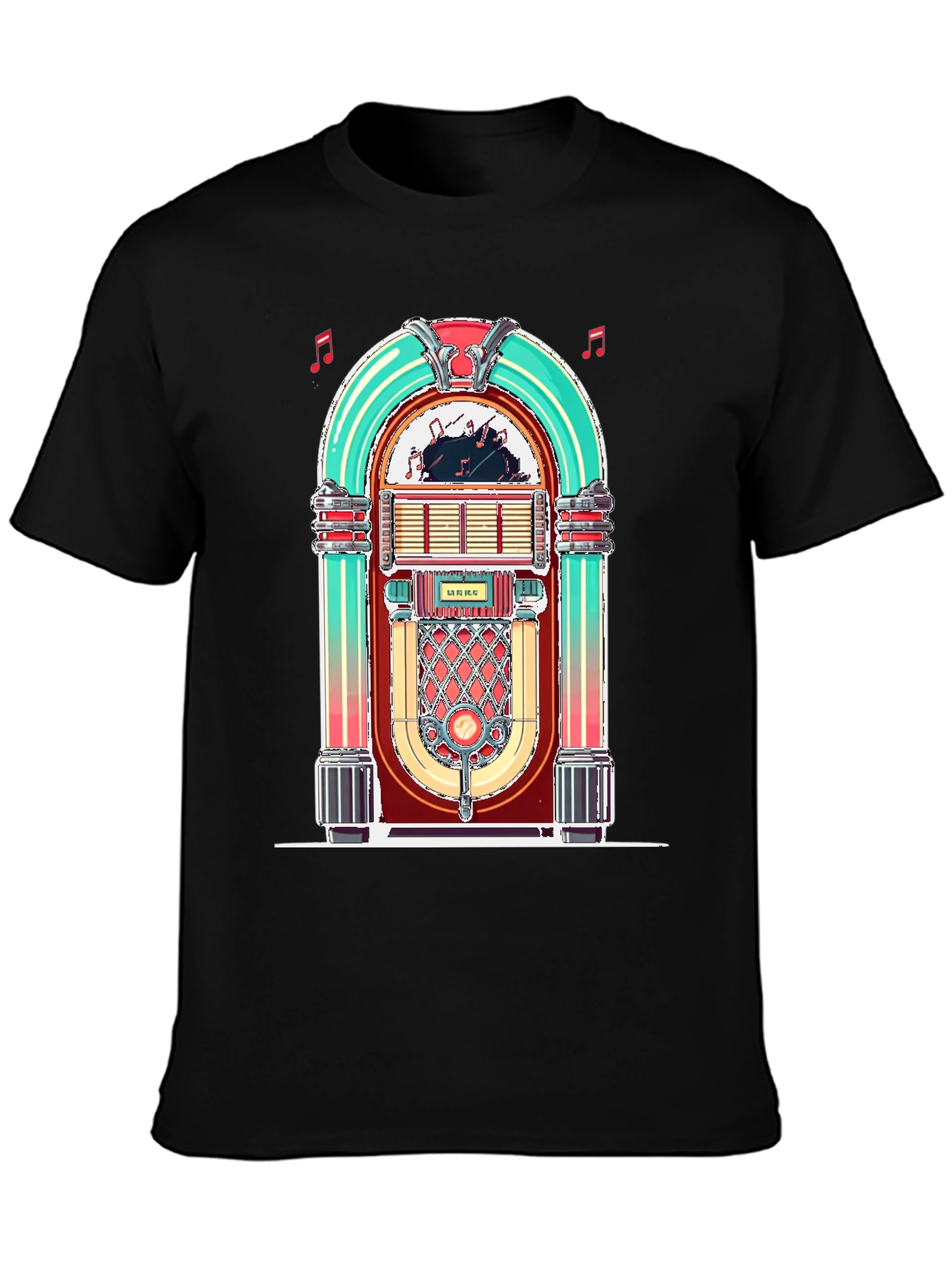 Black Retro Jukebox Graphic Tee - Vintage Music Lover Shirt view 3