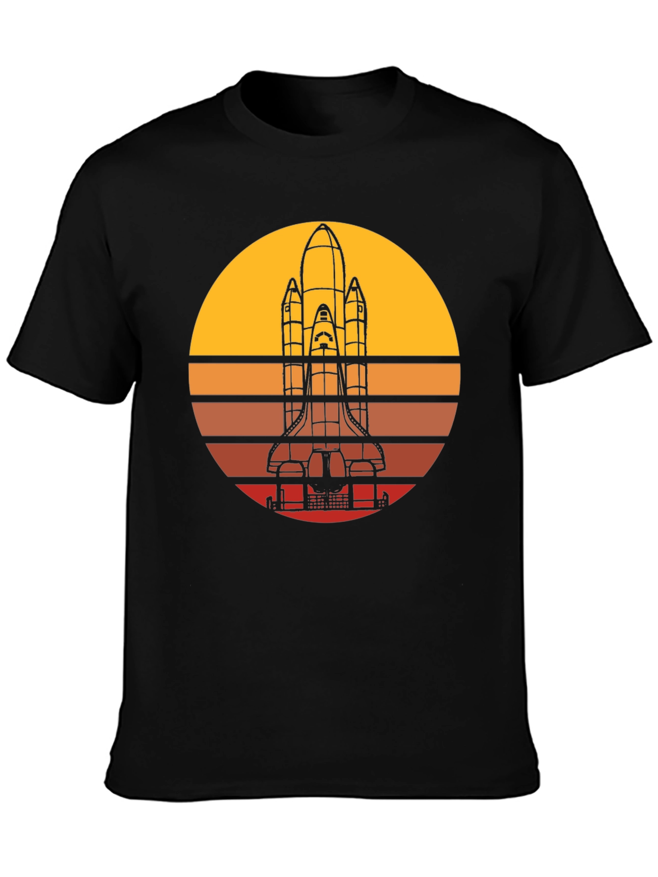 Black Retro Rocket Launch T-Shirt view 3