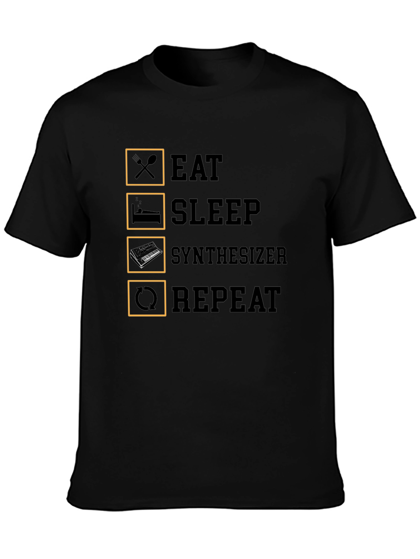 Black Eat Sleep Synthesizer Repeat T-Shirt view 3