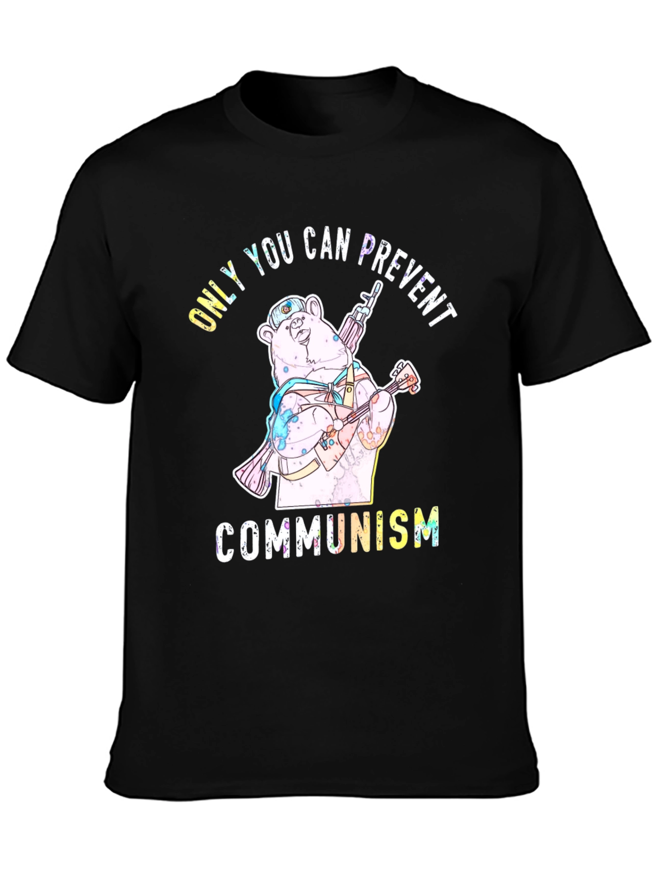 Black Prevent Communism Bear Graphic Tee view 3