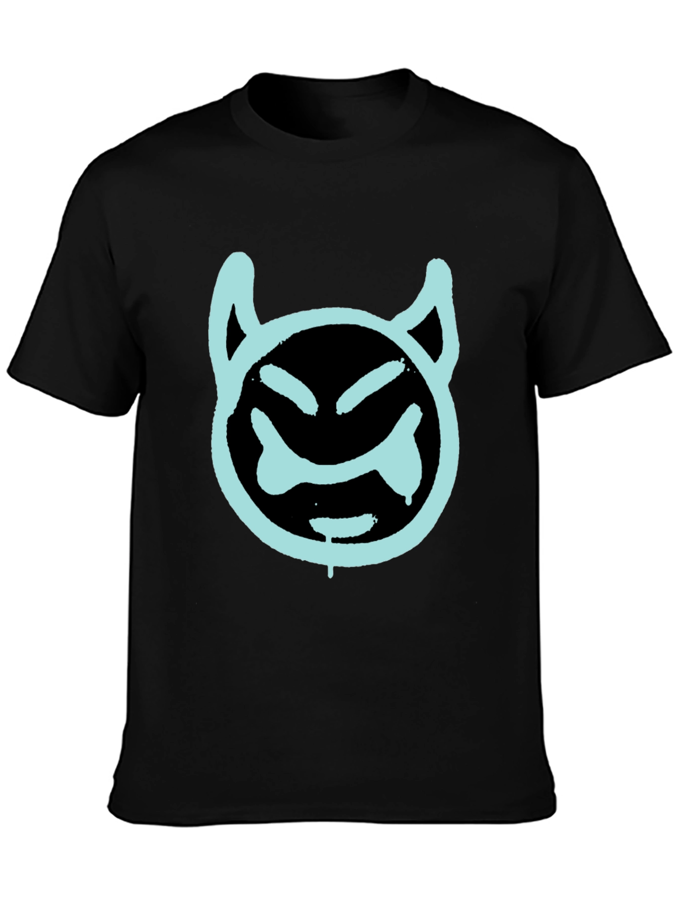 Black Cool Devil Face Graphic Black T-Shirt view 3
