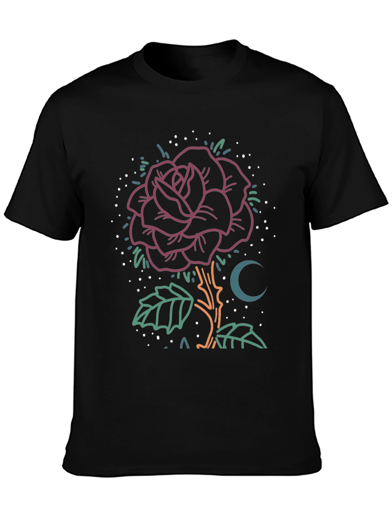 Black Rose & Moon Graphic Tee - Unique Design view 3
