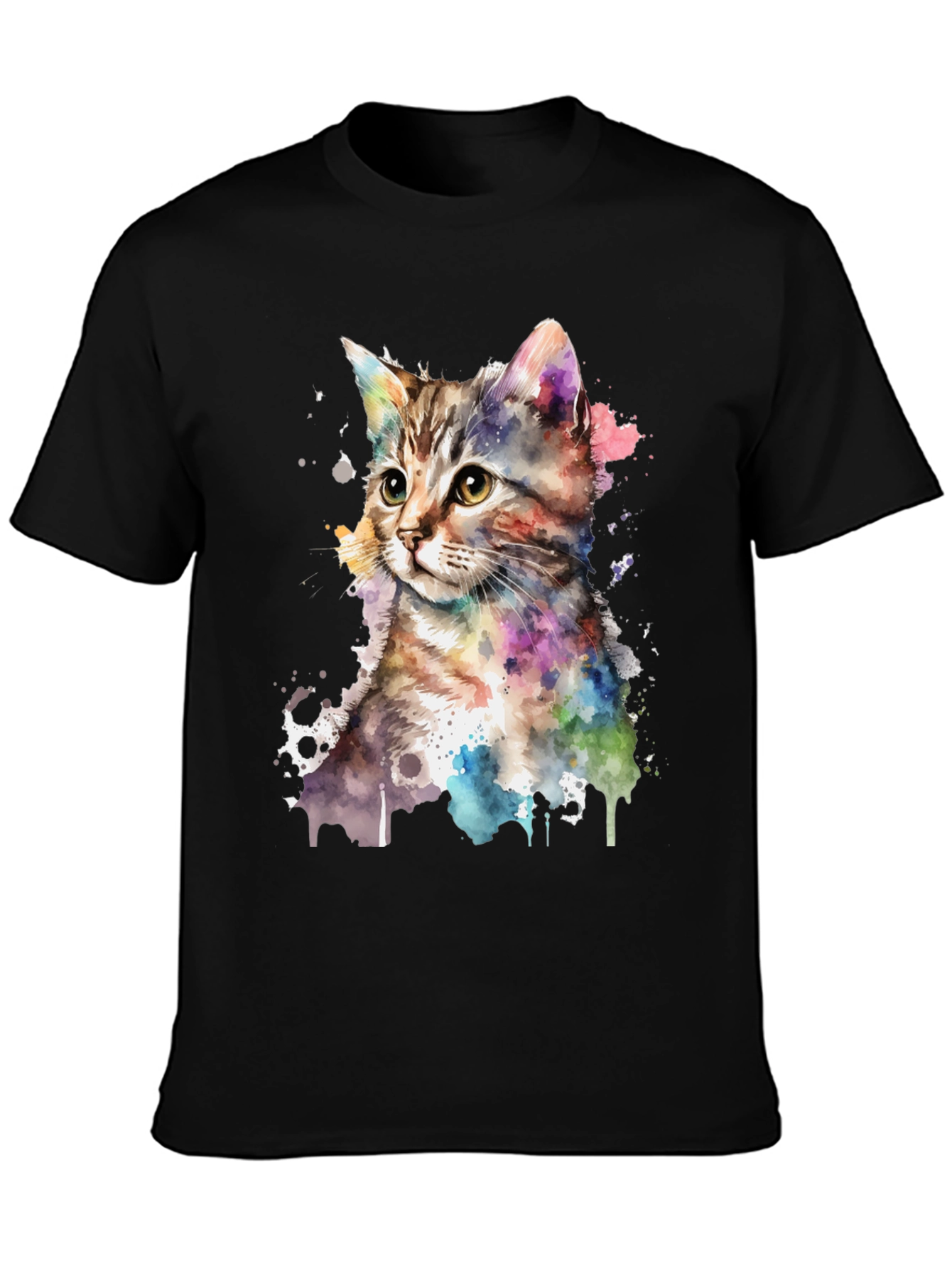 Black Watercolor Cat Graphic Tee view 3