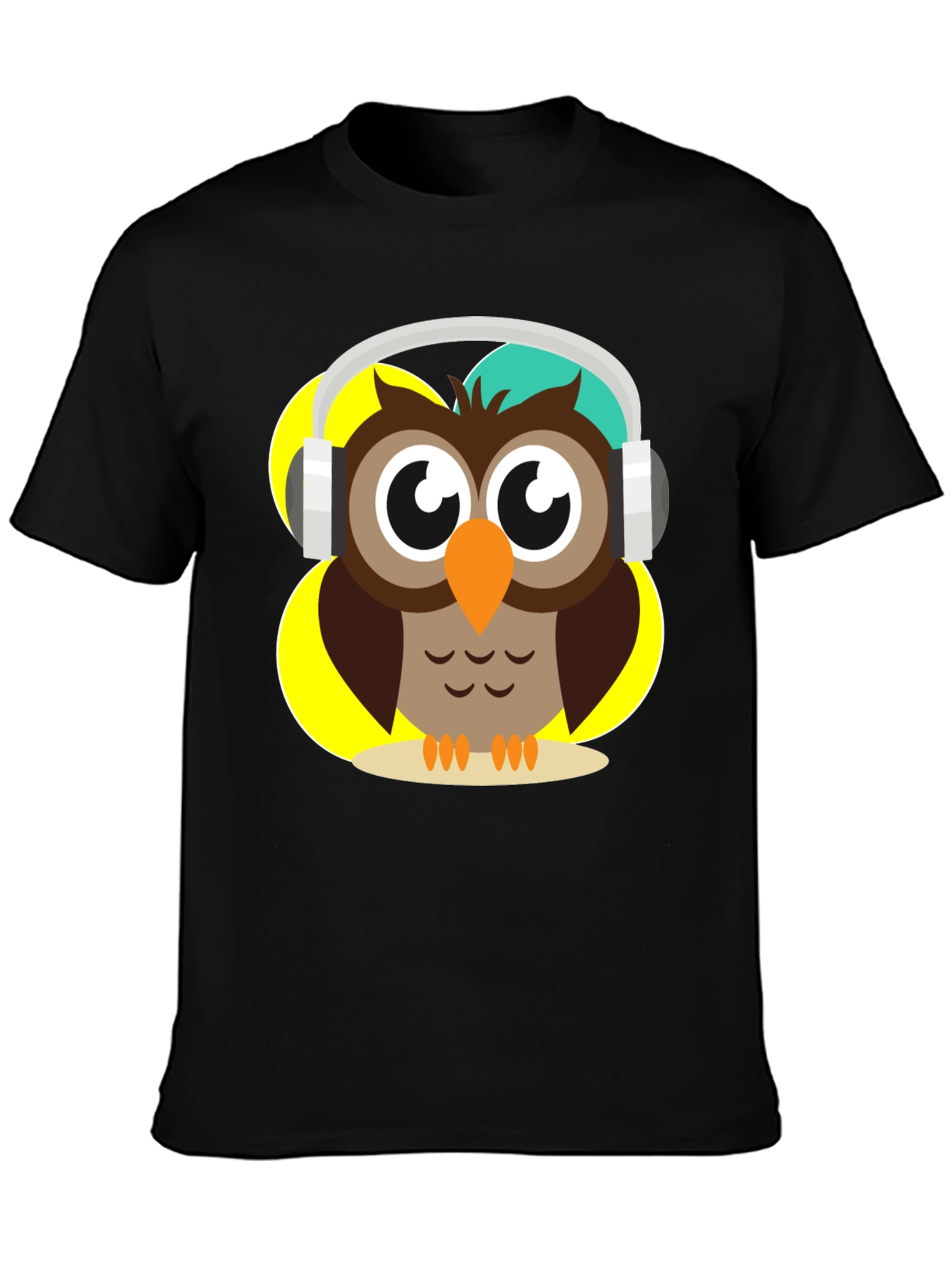 Black Owl Wearing Headphones Graphic T-Shirt view 3