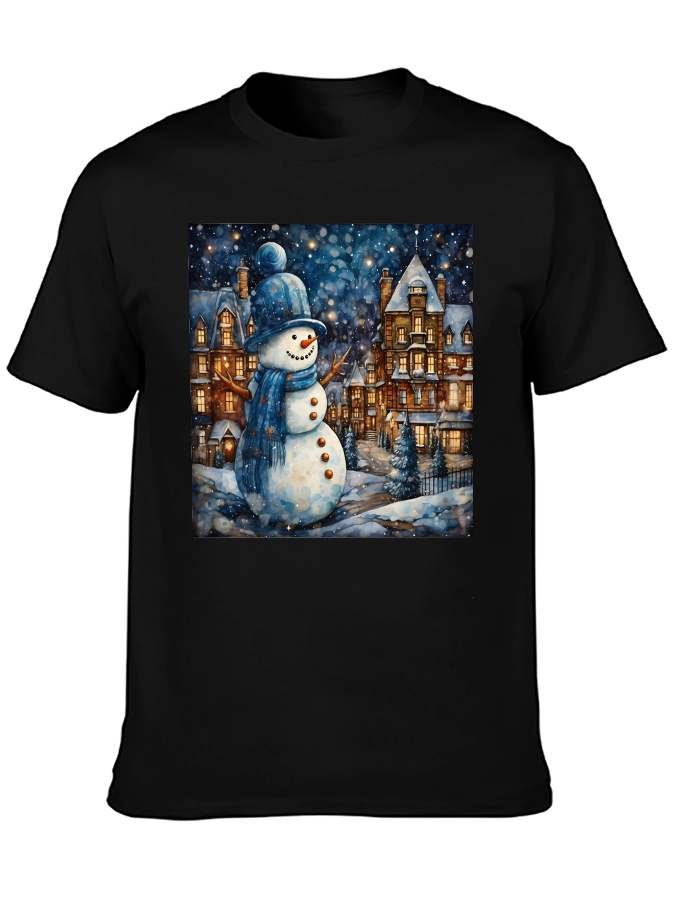 Black Winter Wonderland Snowman T-Shirt view 3