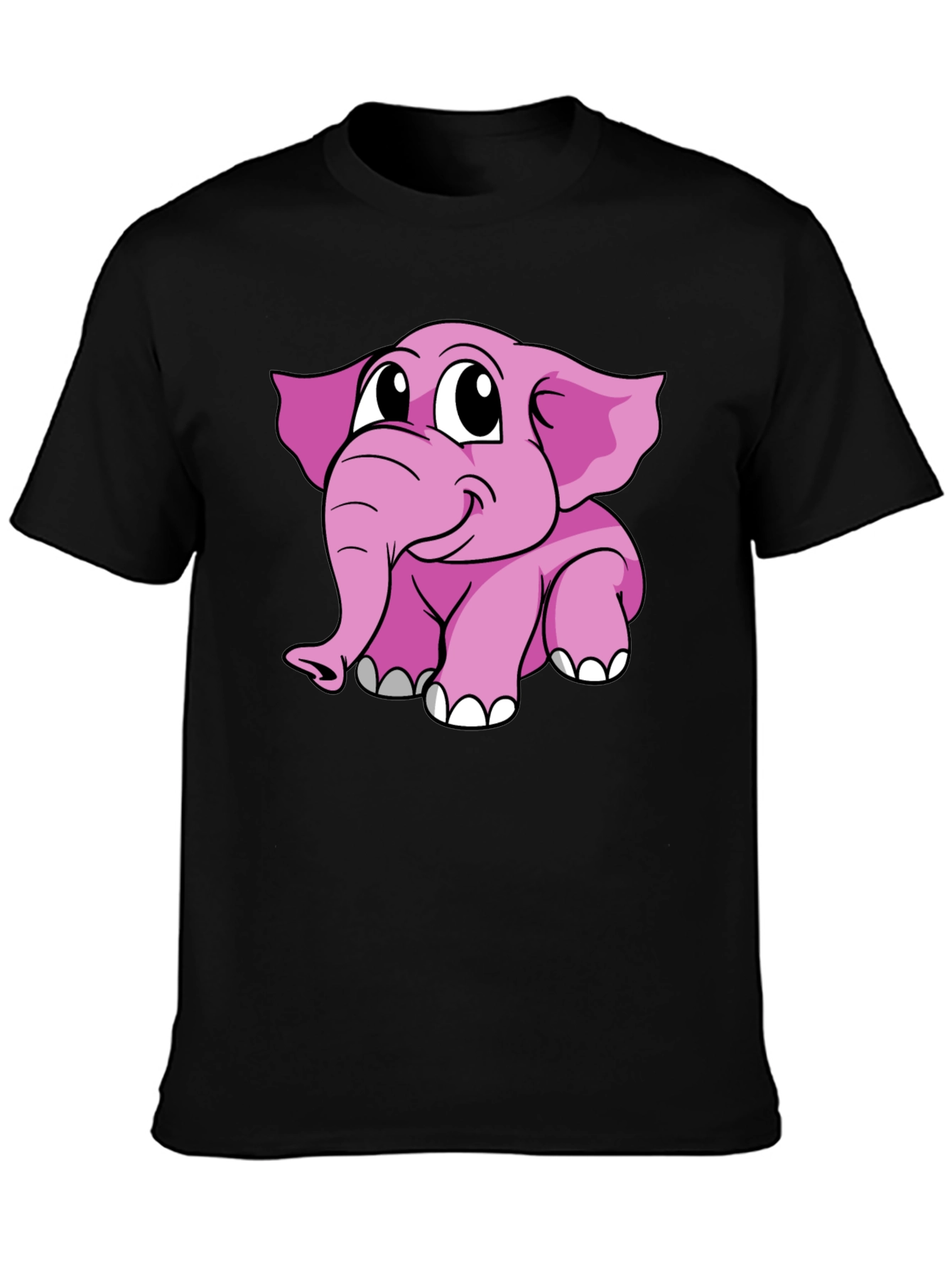 Black Cute Pink Elephant Graphic Tee - Black Cotton Shirt view 3