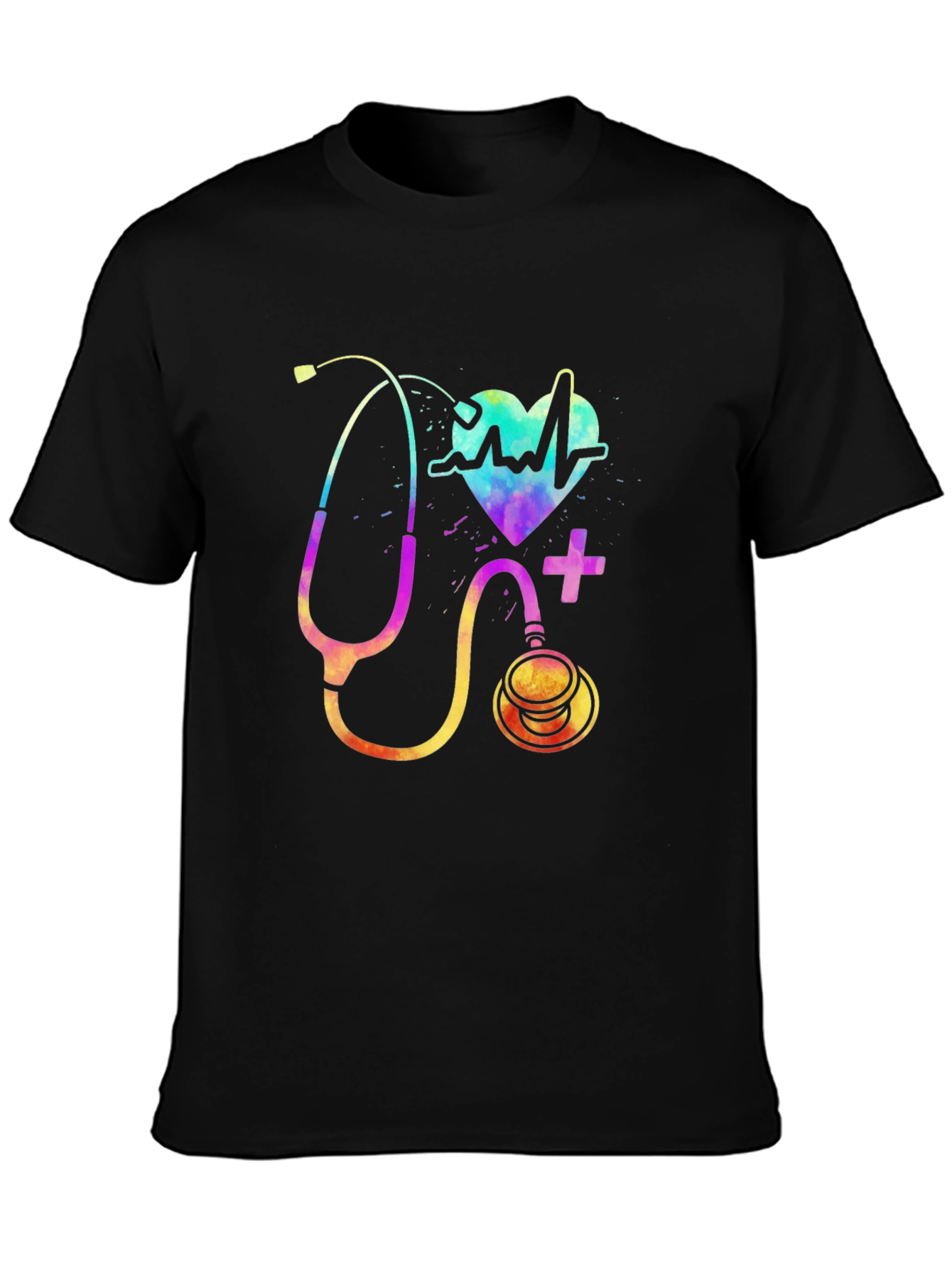 Black Colorful Stethoscope Graphic T-Shirt - Medical Design view 3