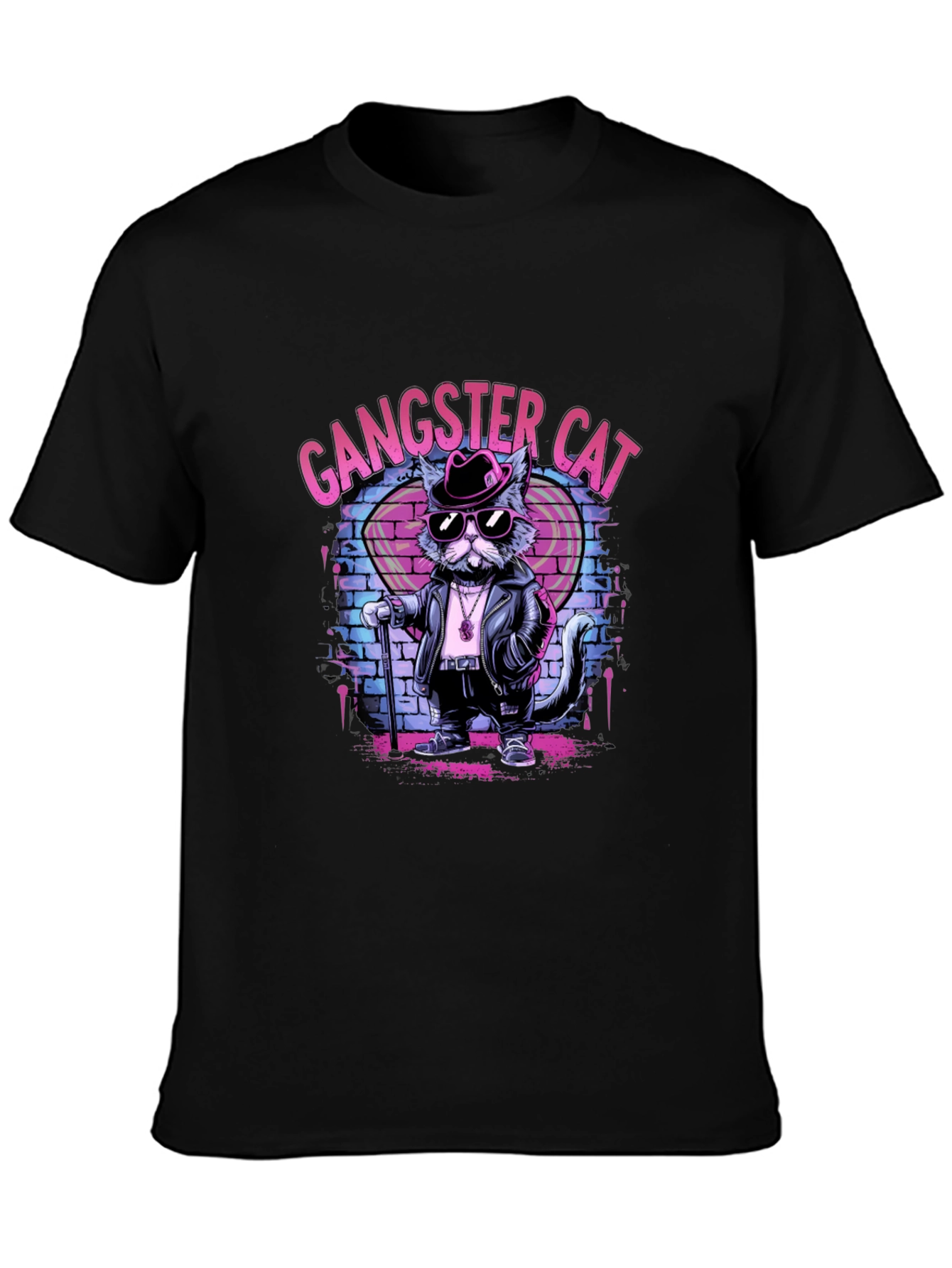 Black Gangster Cat Graphic T-Shirt - Cool Cat Tee view 3