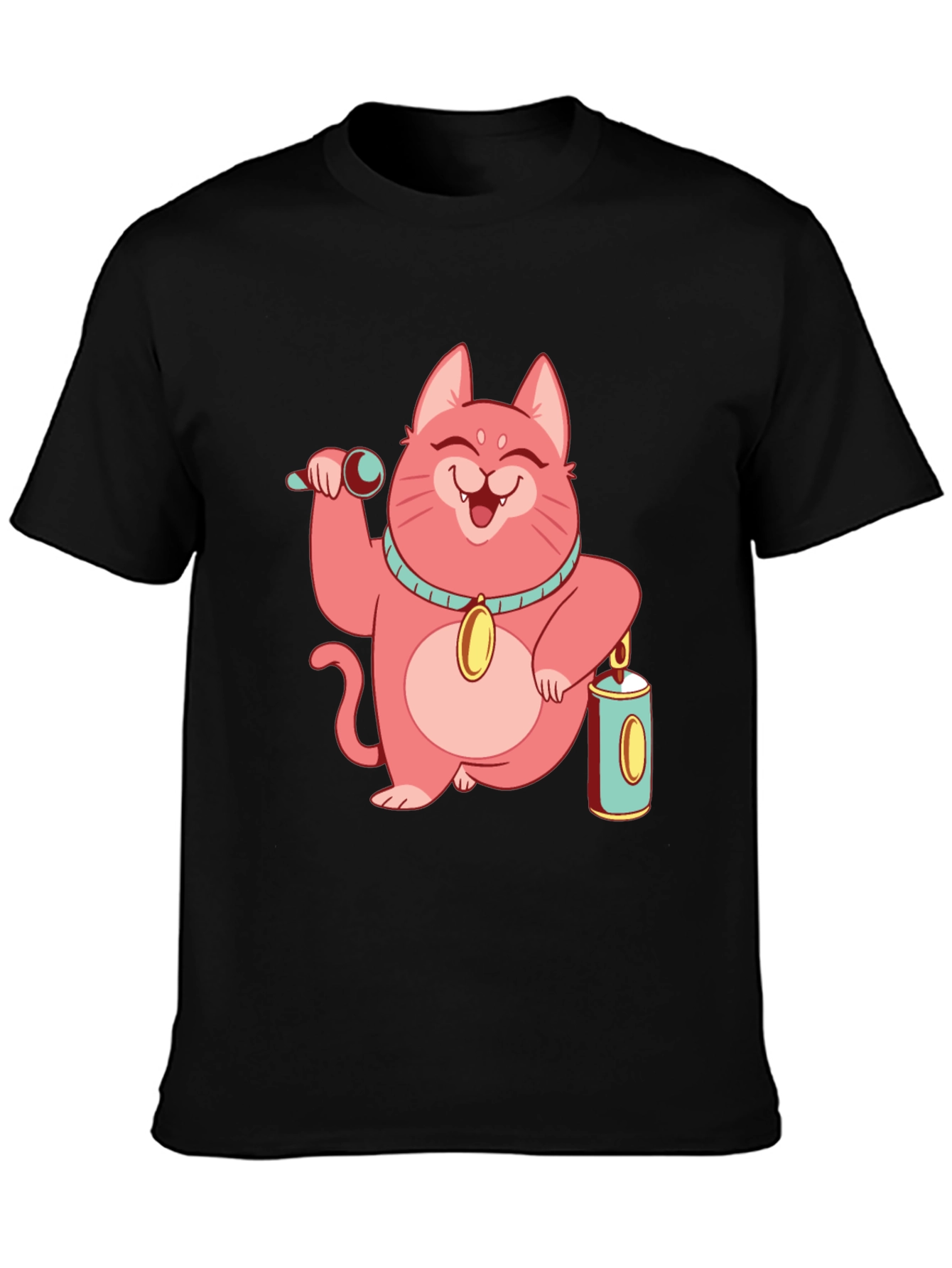 Black Pink Lucky Cat T-Shirt view 3