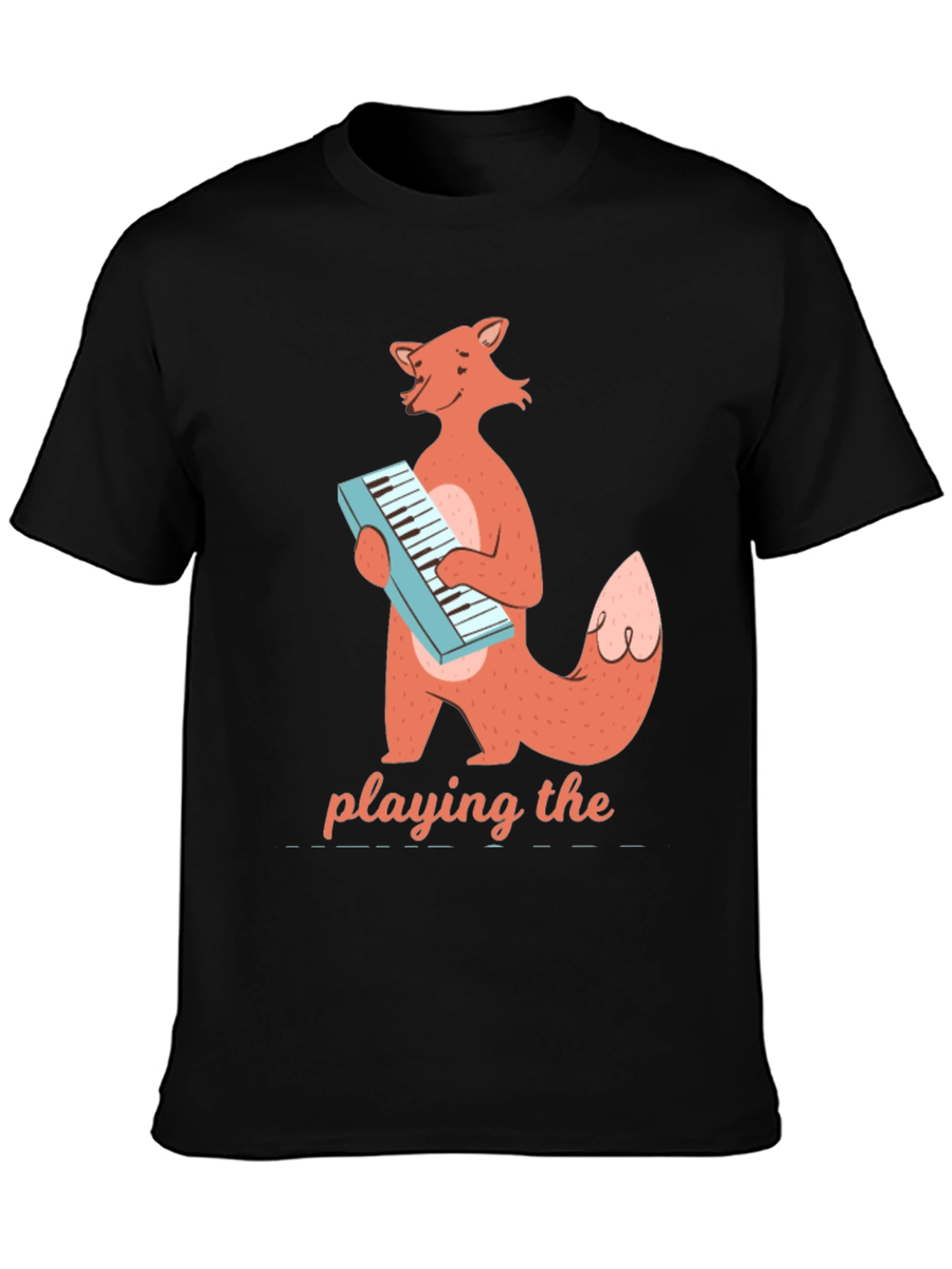Black Fox Playing Keyboard T-Shirt - Cute Animal Music Tee view 3