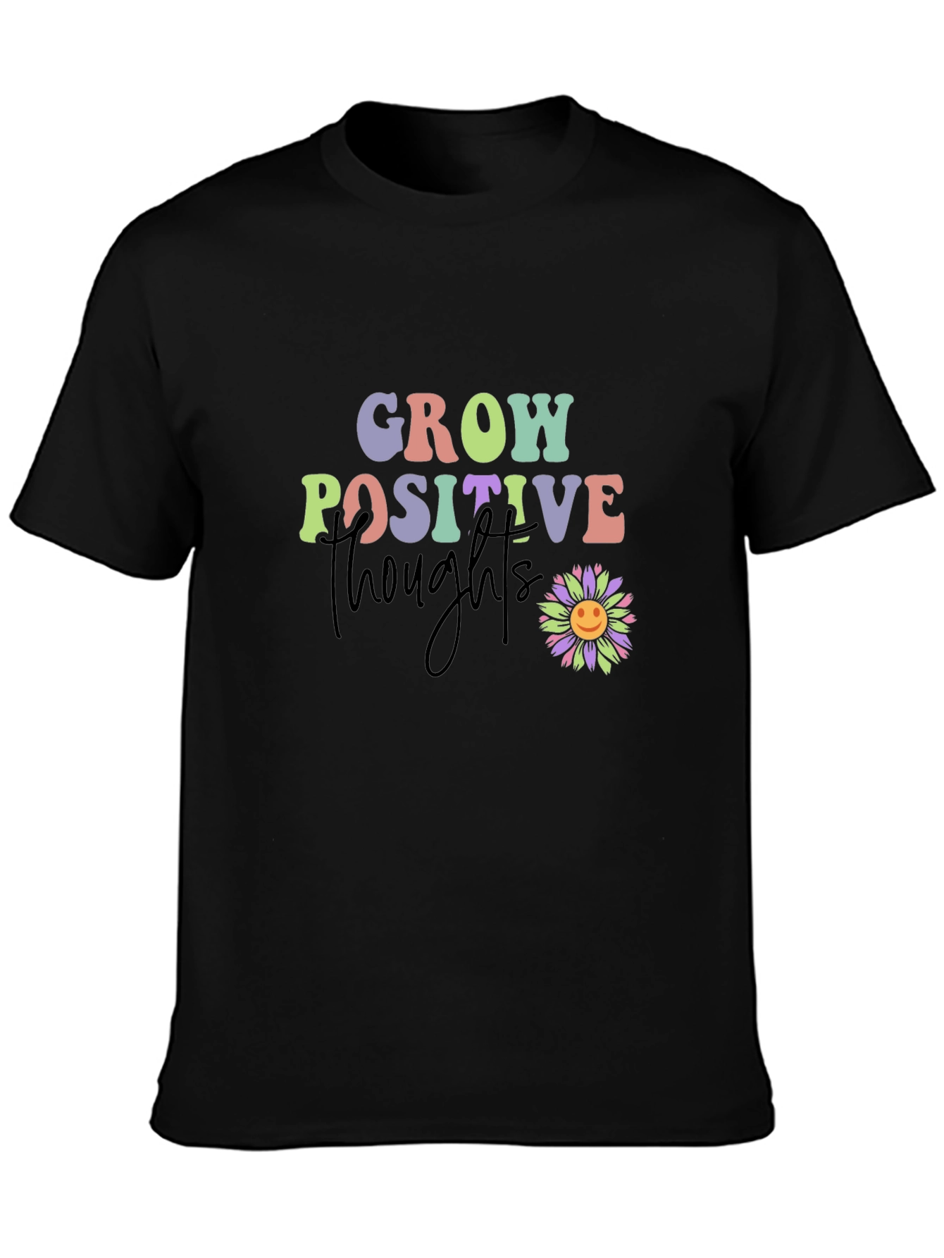 Black Grow Positive Thoughts T-Shirt - Black Tee view 3