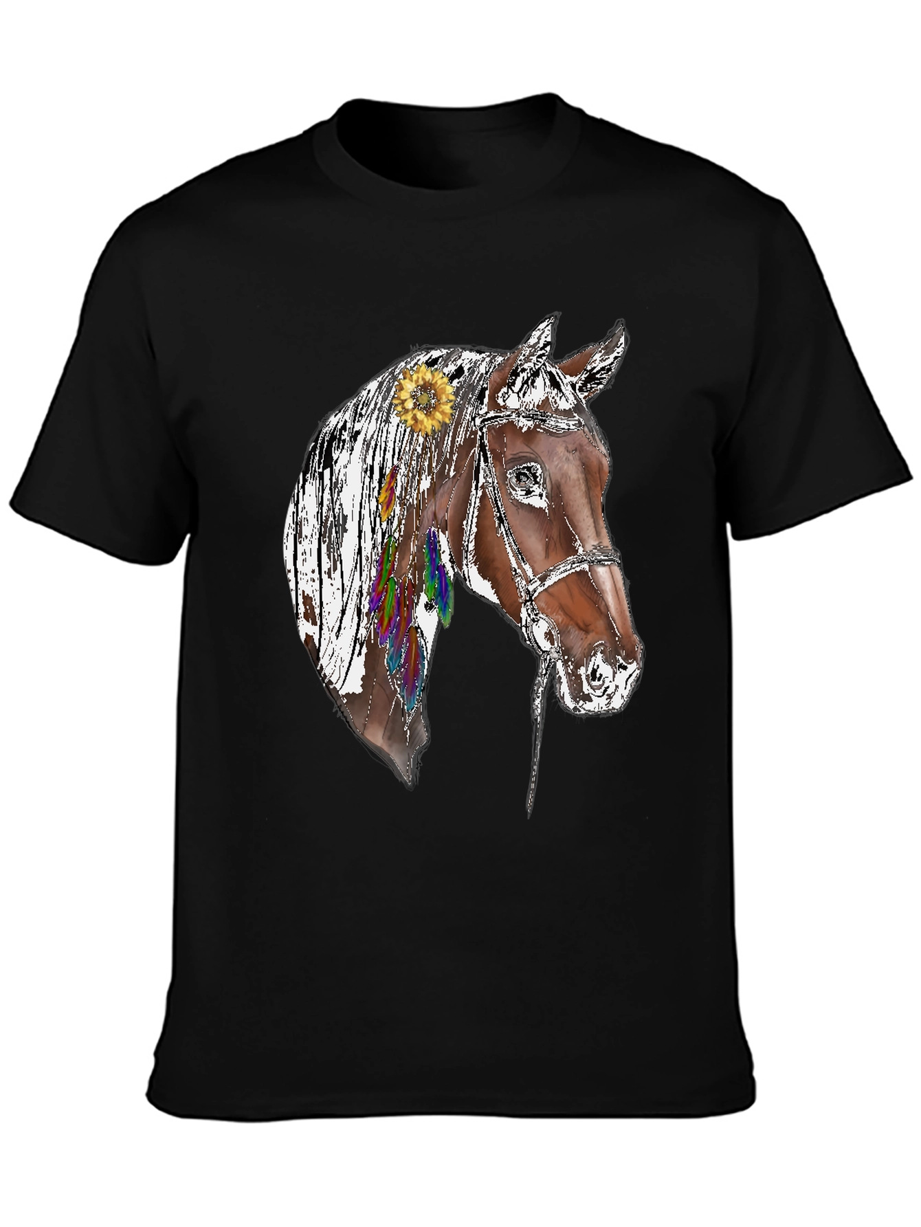 Black Horse Graphic Tee - Sunflower & Feathers Black T-Shirt view 3