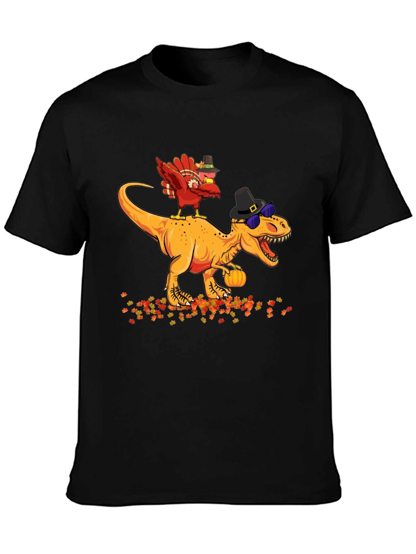 Black Thanksgiving Turkey Riding Dinosaur T-Shirt view 3