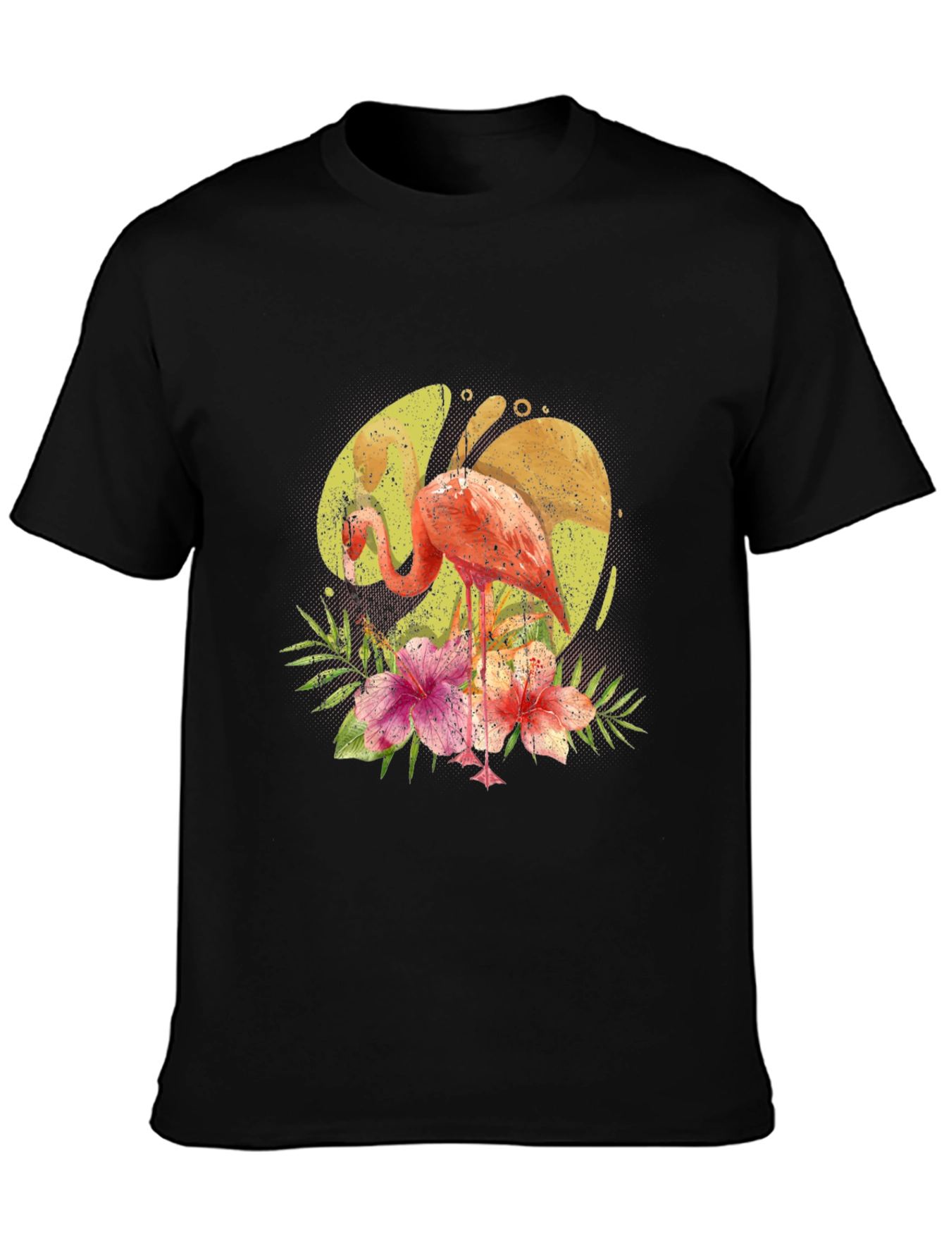 Black Flamingo Floral Print Black T-Shirt view 3