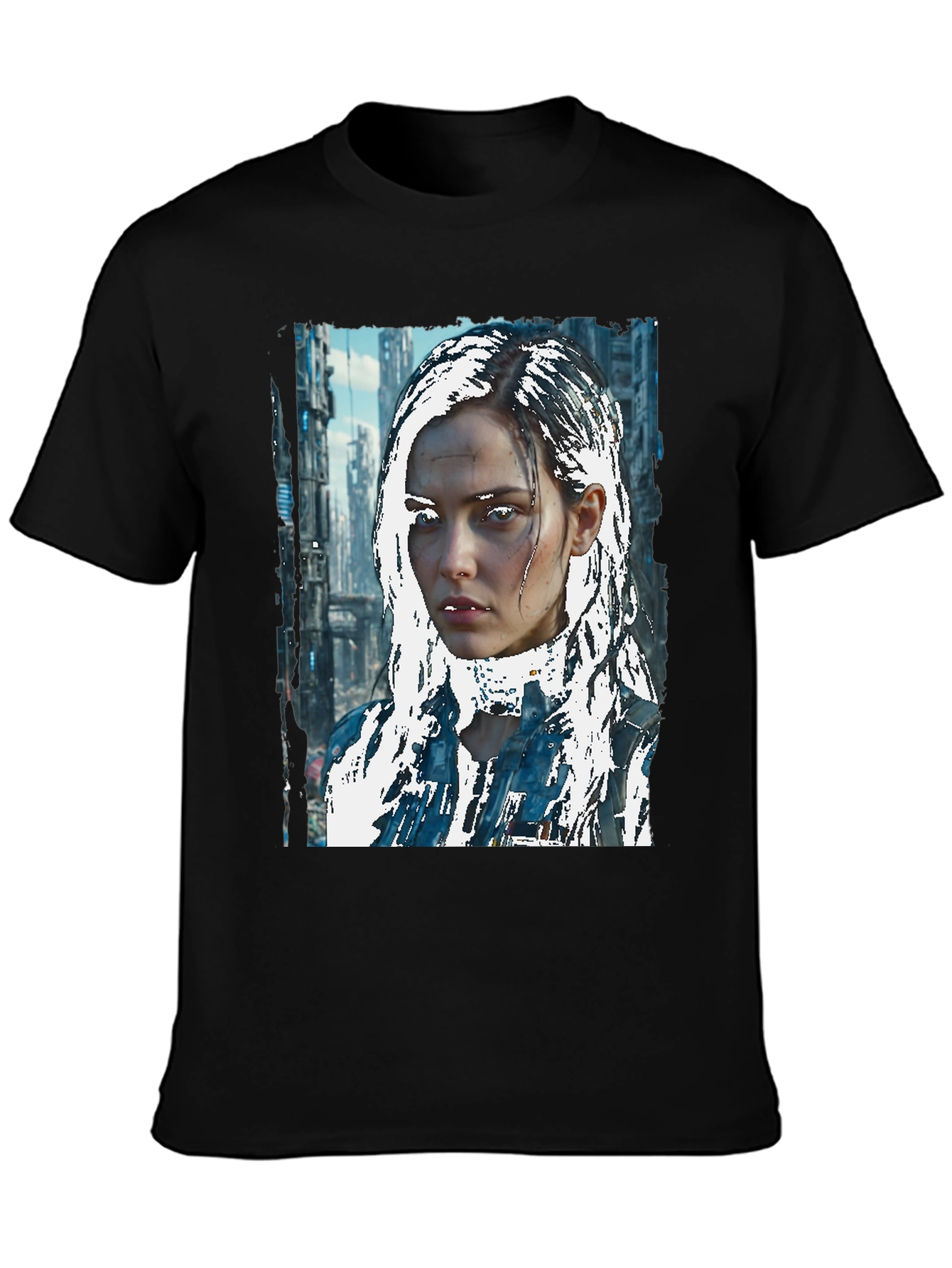 Black Cyberpunk Girl Graphic Tee - Sci-Fi Style view 3