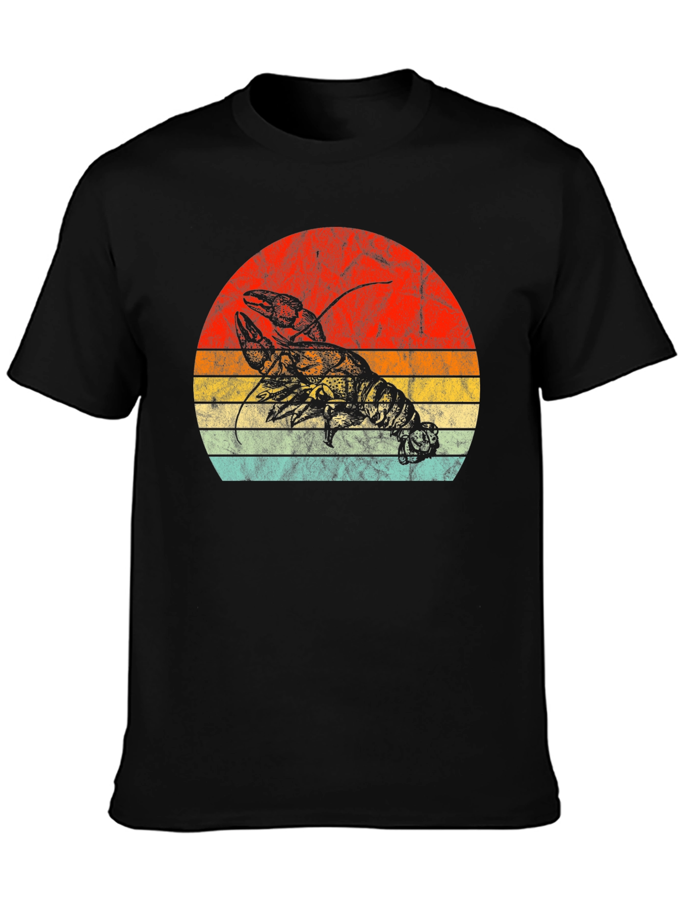 Black Retro Lobster Sunset Graphic Tee - Black view 3