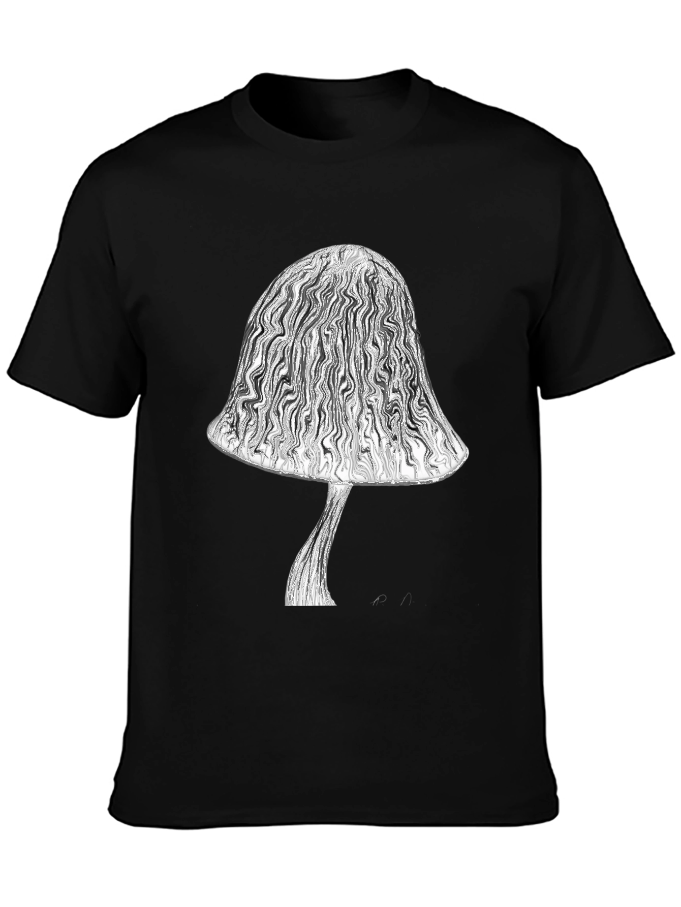 Black Mushroom Graphic Tee - Stylish Black Cotton T-Shirt view 3