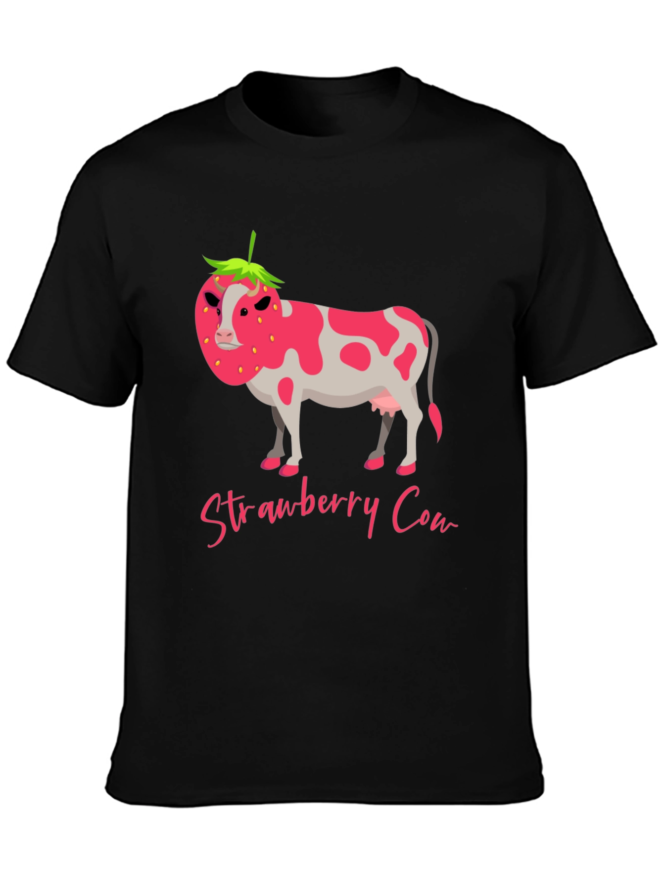 Black Strawberry Cow Graphic Tee - Novelty Print T-Shirt view 3