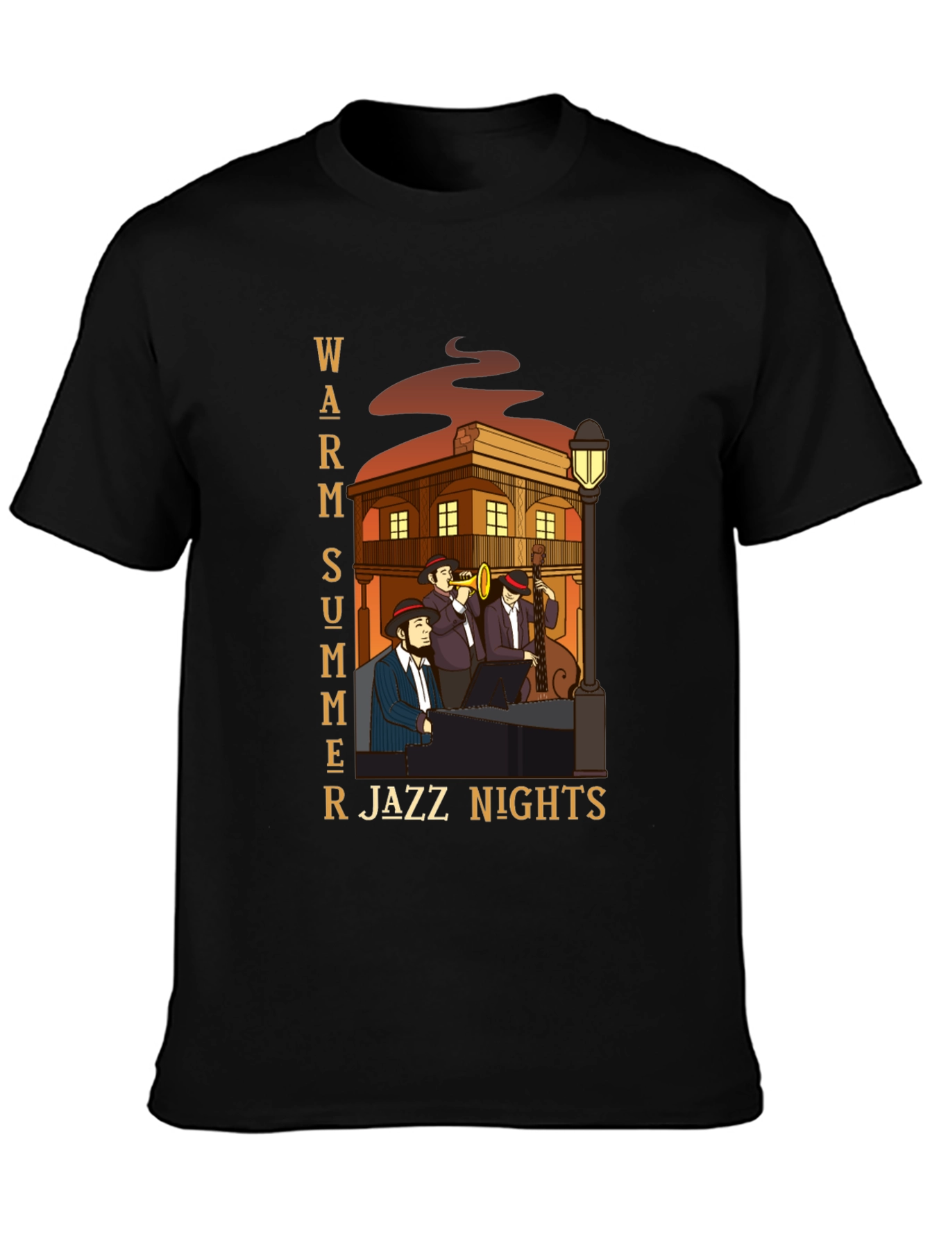 Black Warm Summer Jazz Nights T-Shirt view 3