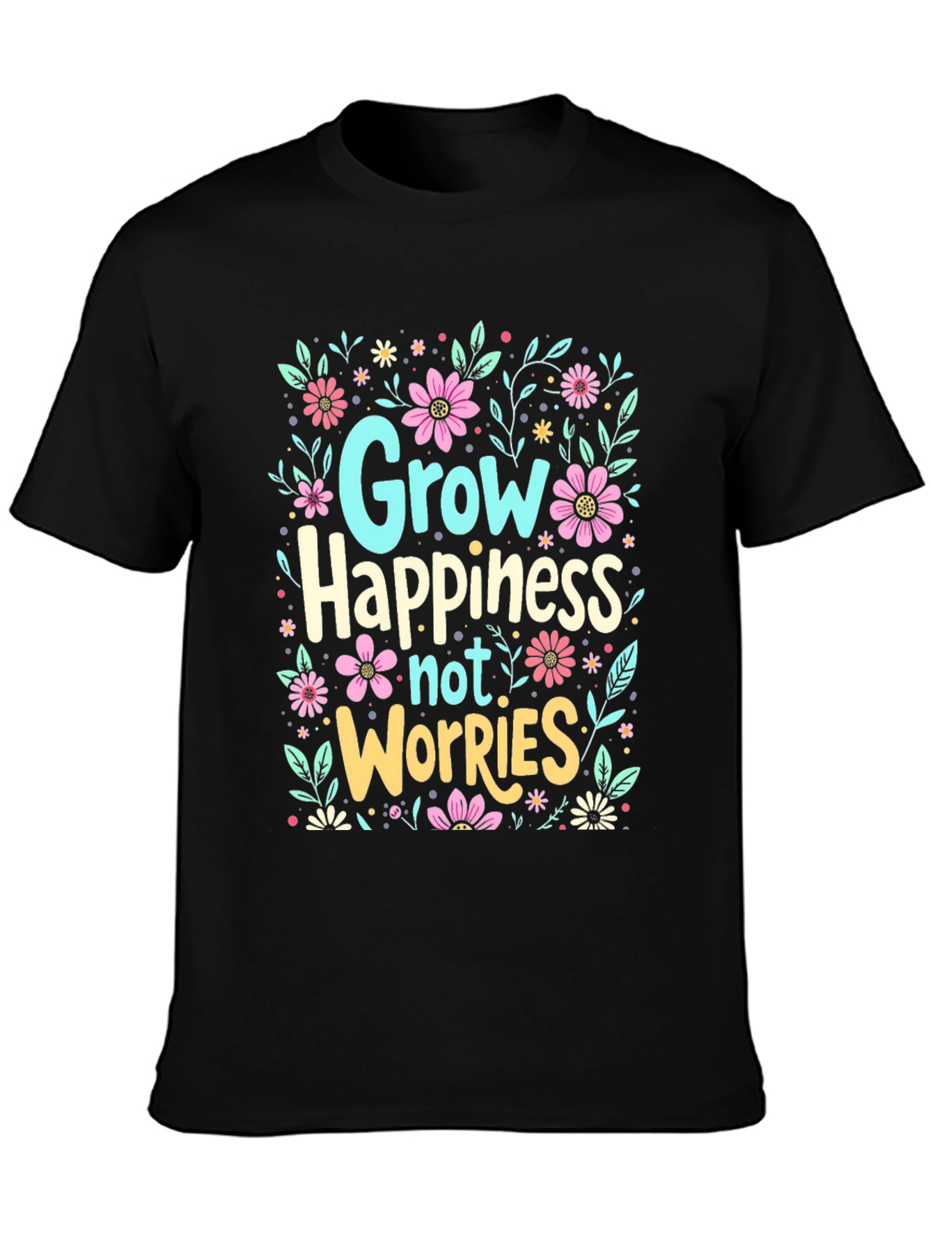 Black Grow Happiness Floral Graphic T-Shirt view 3