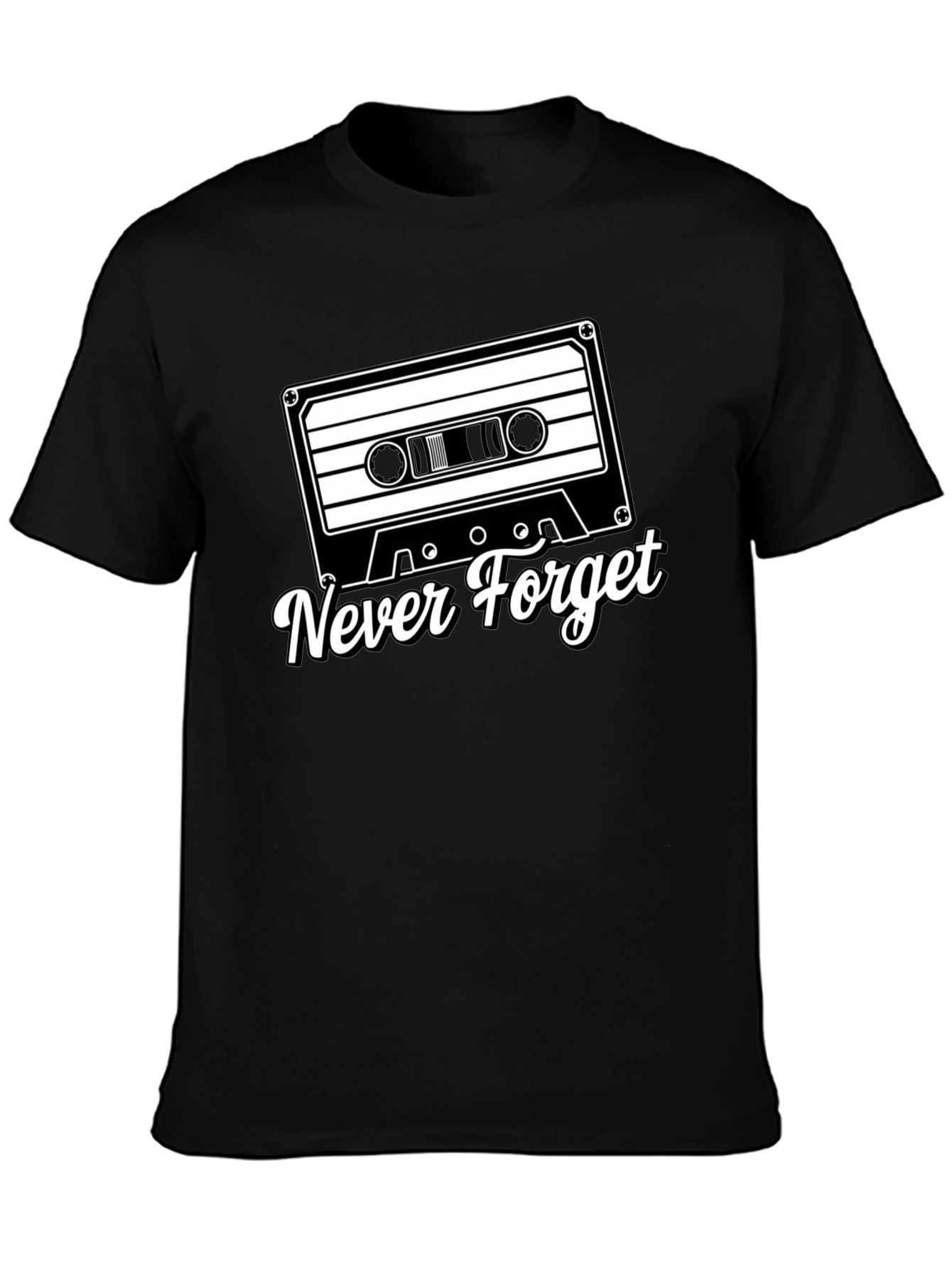 Black Retro Cassette Tape Never Forget Black T-Shirt view 3