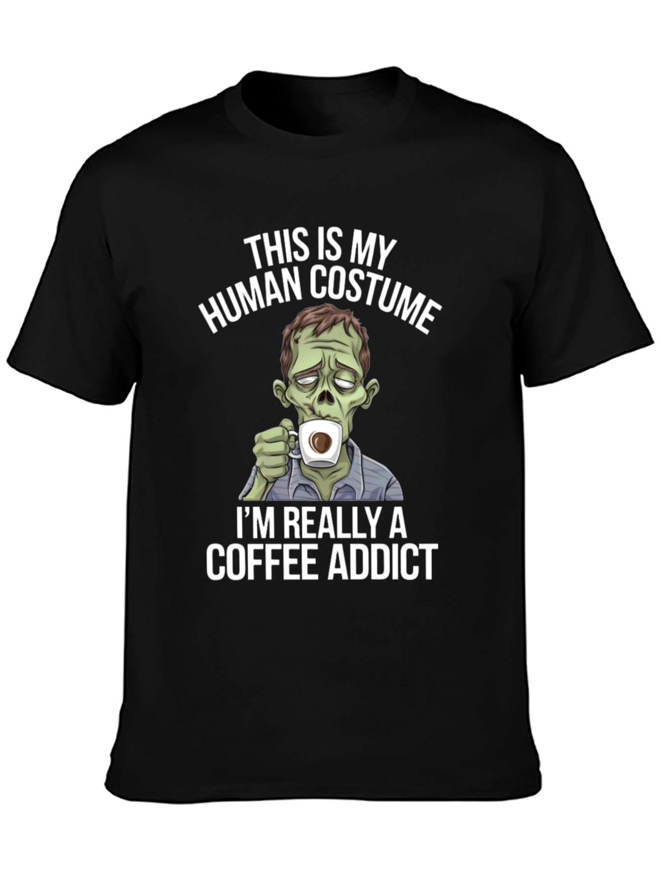 Black Zombie Coffee Addict Graphic Tee - Halloween Costume T-Shirt view 3