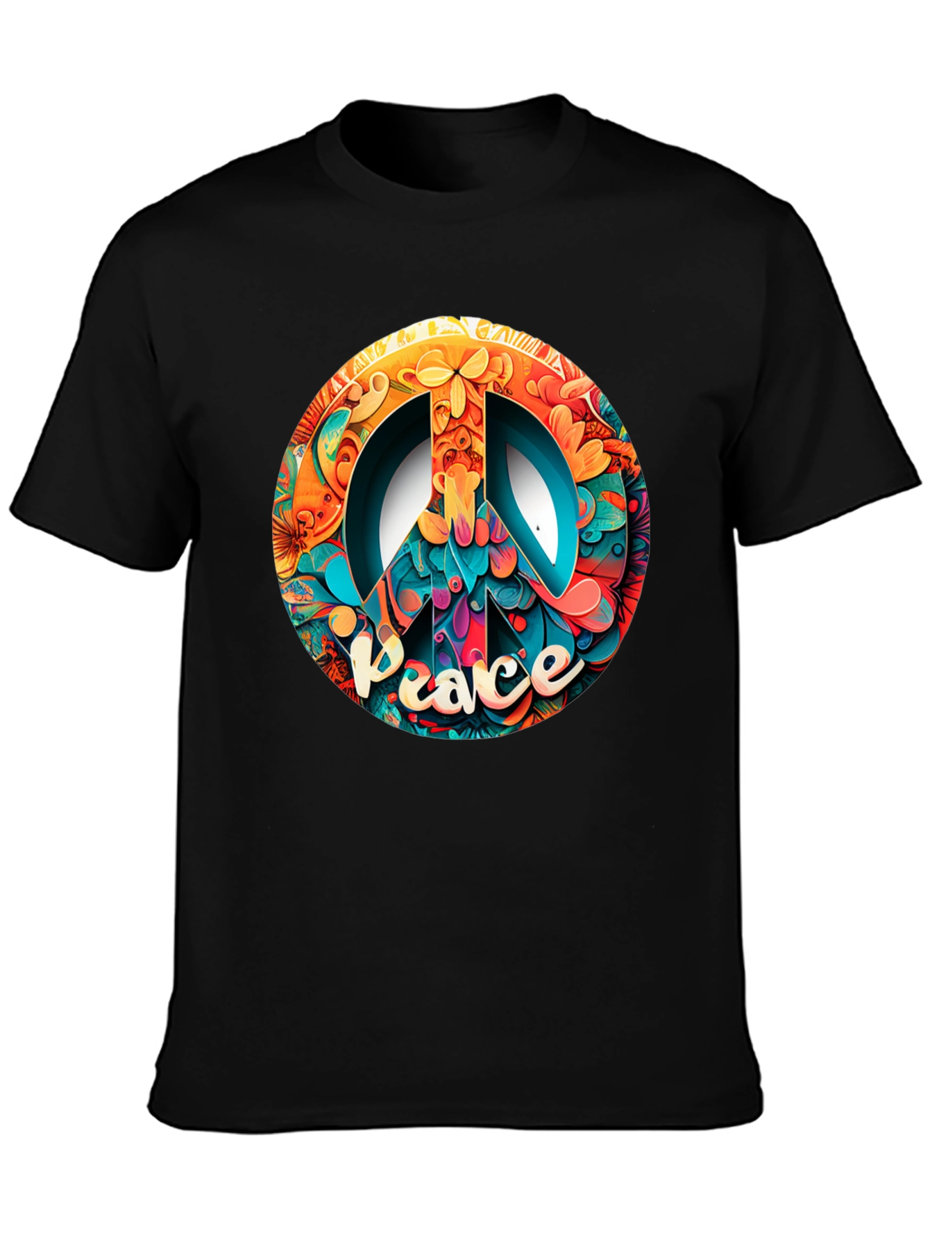Black Peace Sign Graphic Black T-Shirt view 3