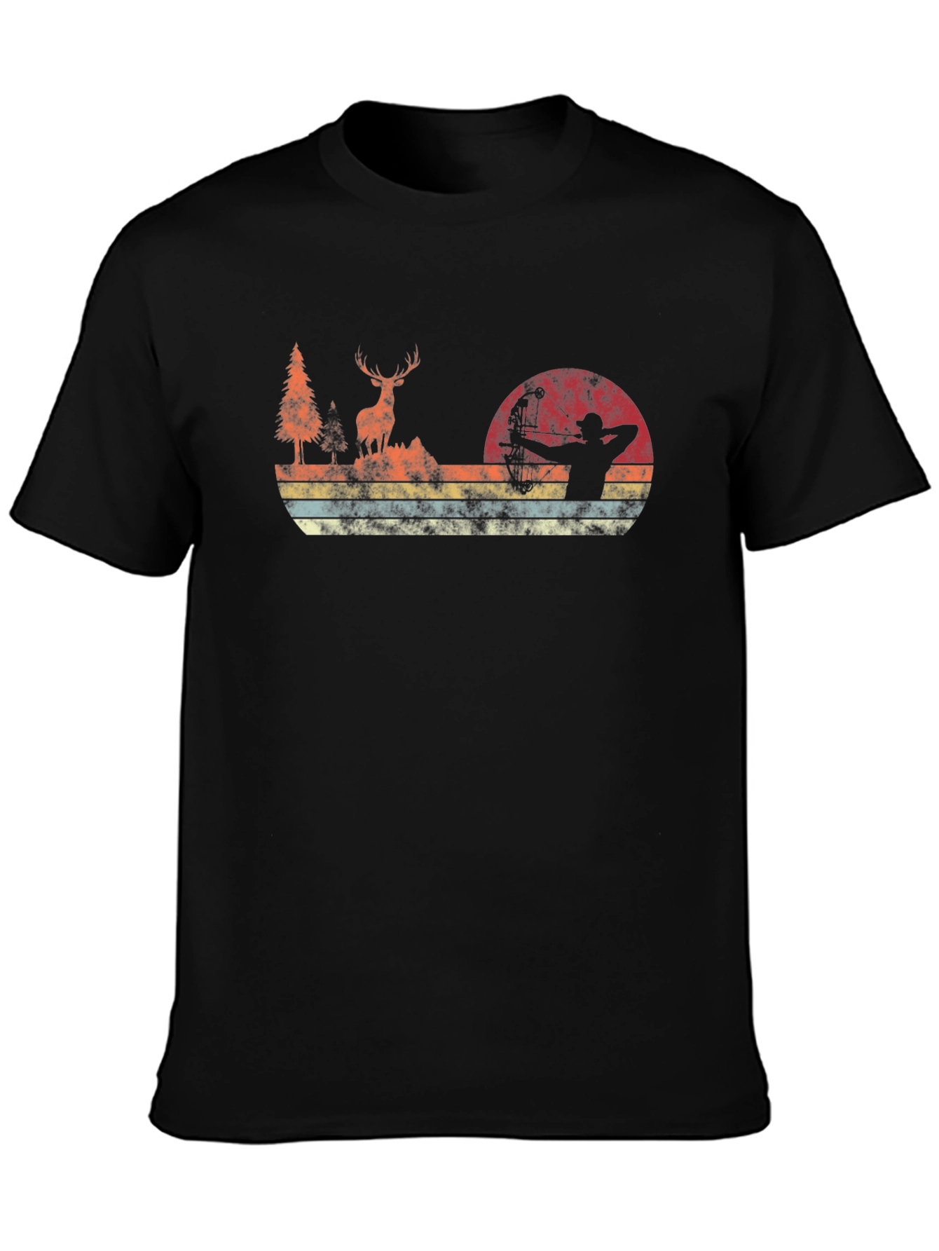 Black Vintage Deer Archery Sunset T-Shirt view 3