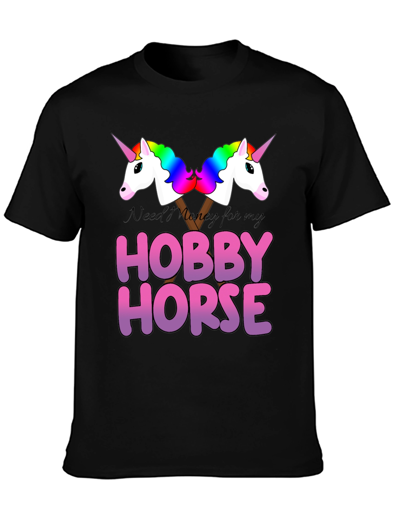 Black Hobby Horse Unicorn Graphic T-Shirt view 3