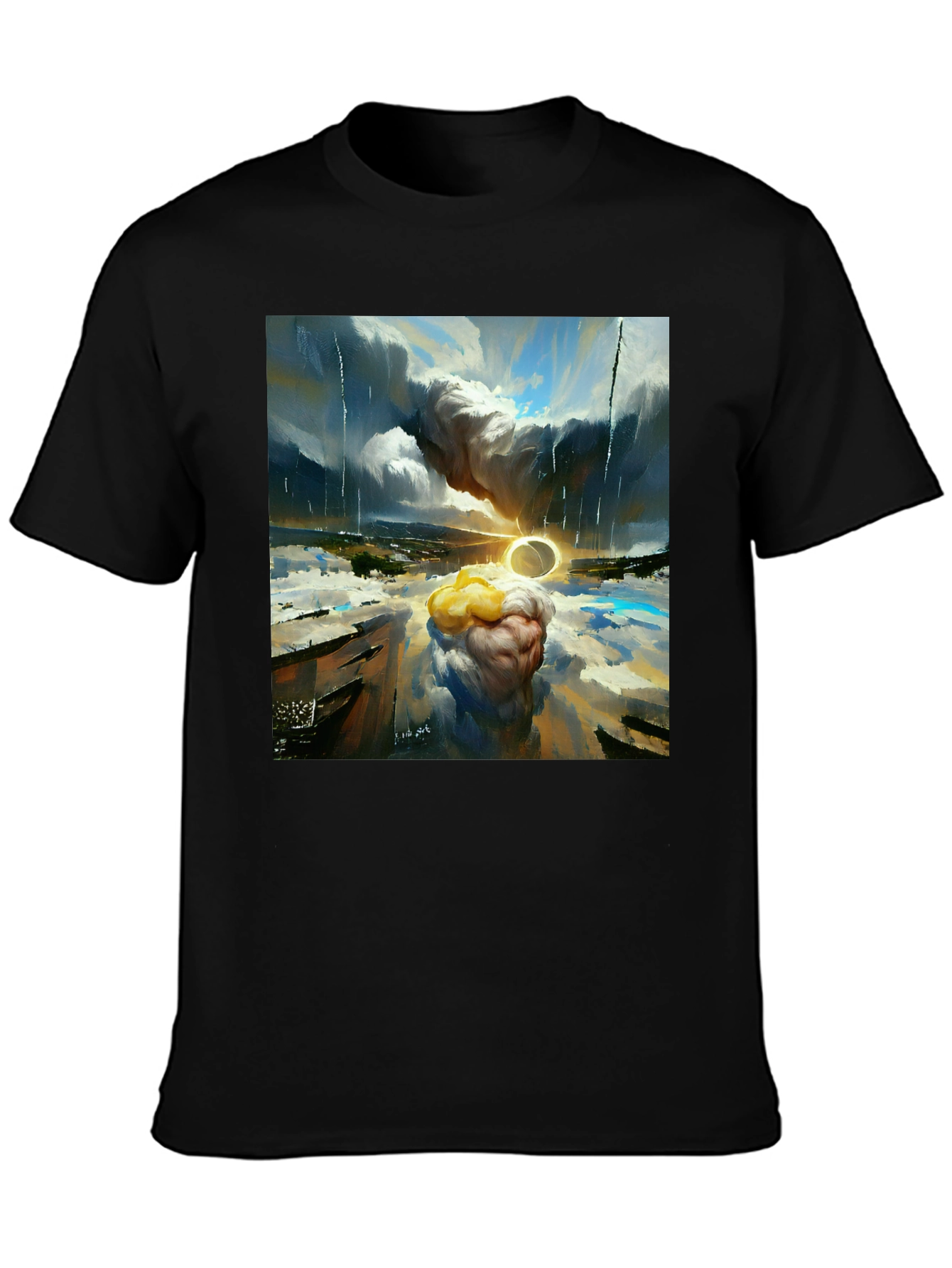 Black Surreal Art T-Shirt - Dreamscape Design view 3