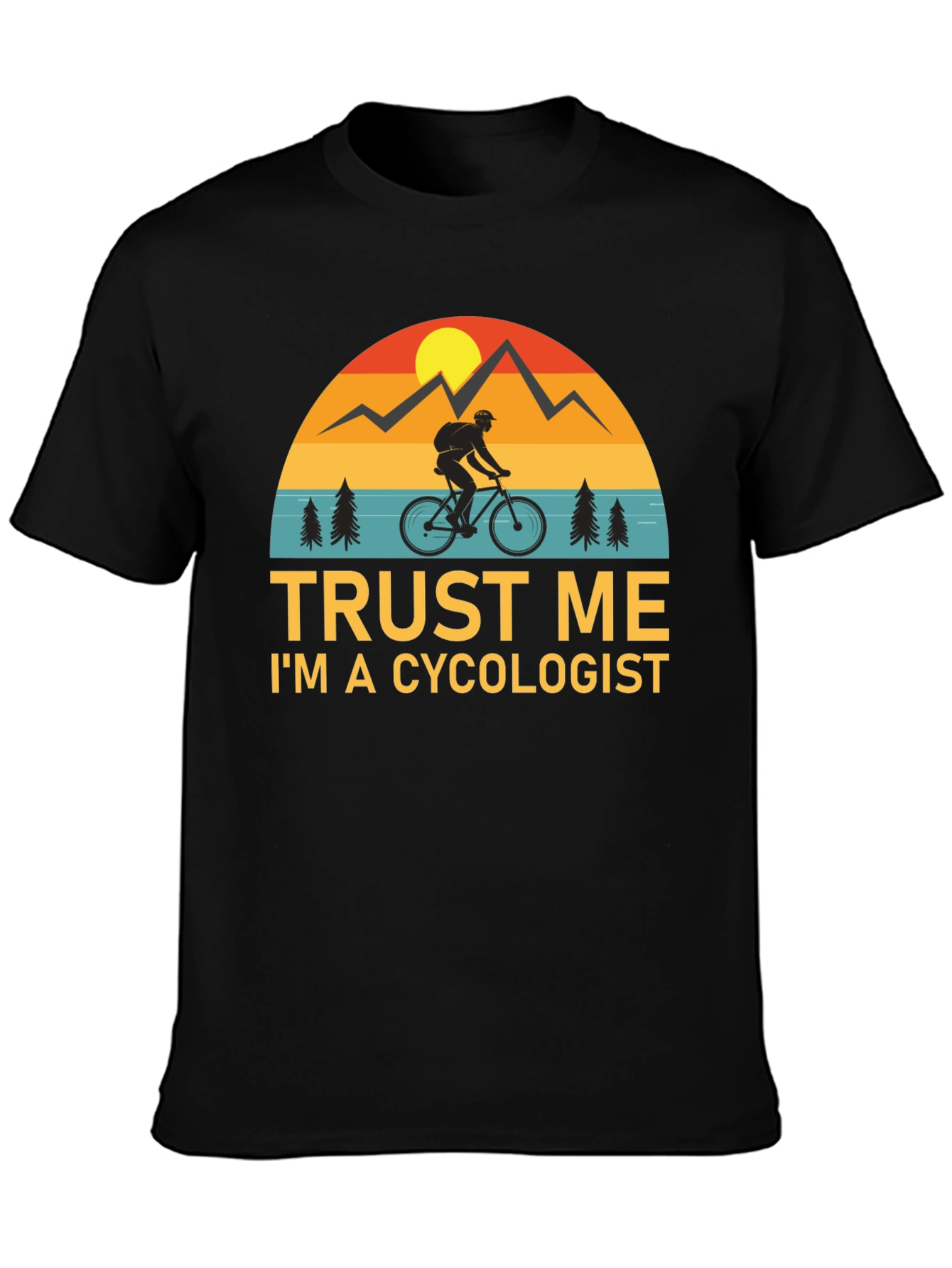 Black Trust Me I'm a Cycologist Funny Biker T-Shirt view 3