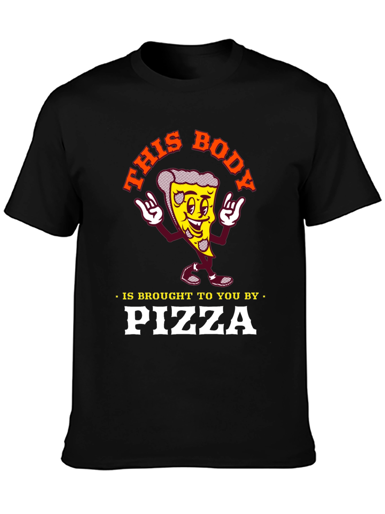 Black Funny Pizza Lover T-Shirt: This Body Brought to You by Pizza view 3
