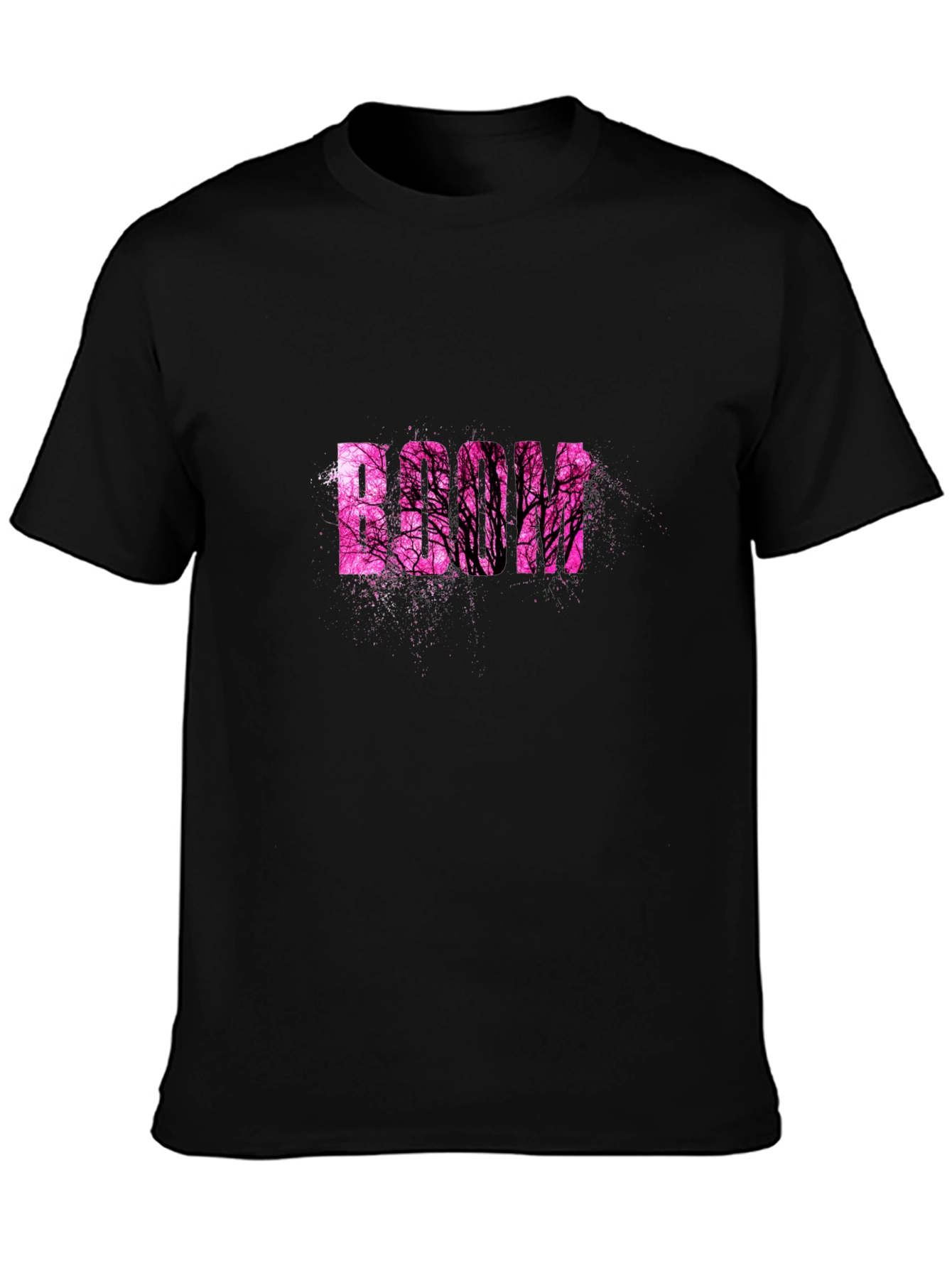 Black Stylish Black T-Shirt with Pink Tree Graphic view 3